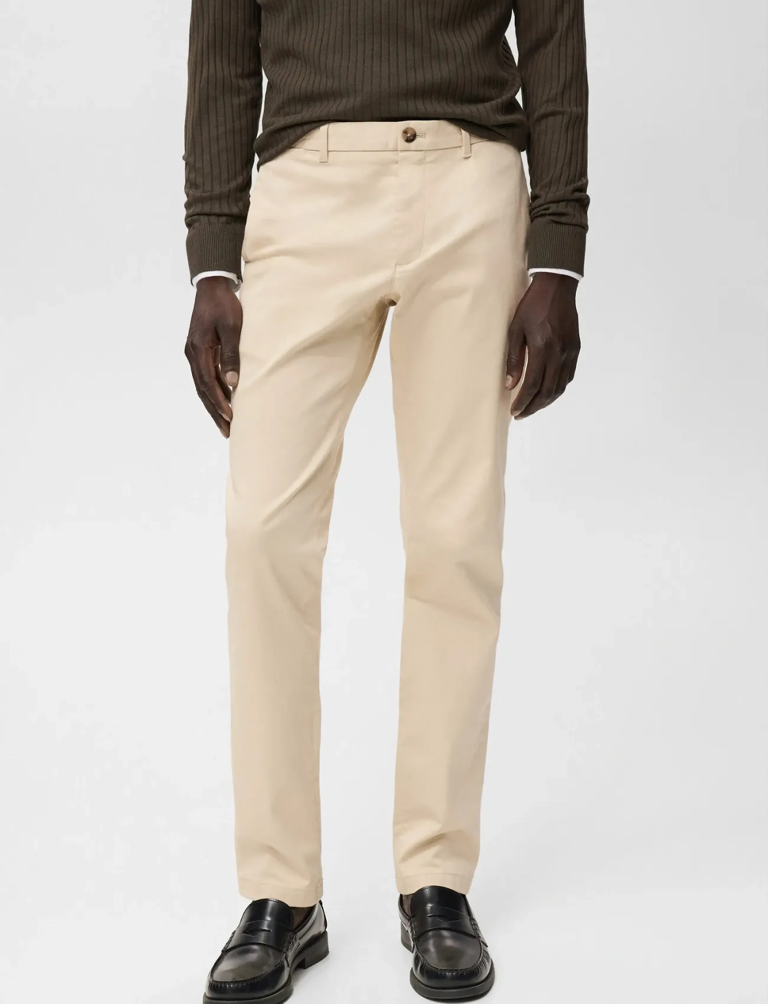 Mango Barna Slim-Fit Twill Chino Trousers, Mænd, Slim Fit Chinos, Cream, Str: 48