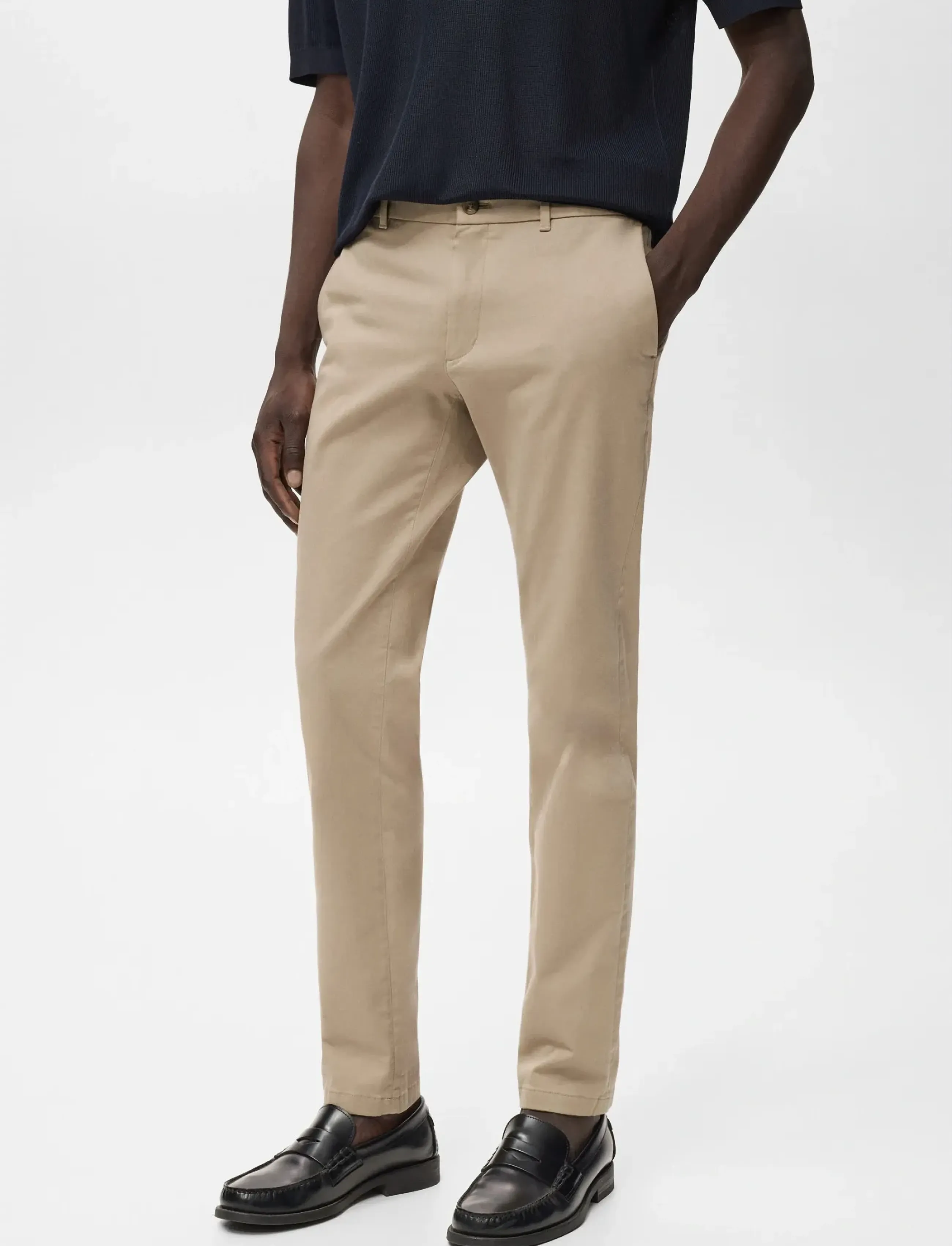 Mango Barna Slim-Fit Twill Chino Trousers, Mænd, Slim Fit Chinos, Beige, Str: 40
