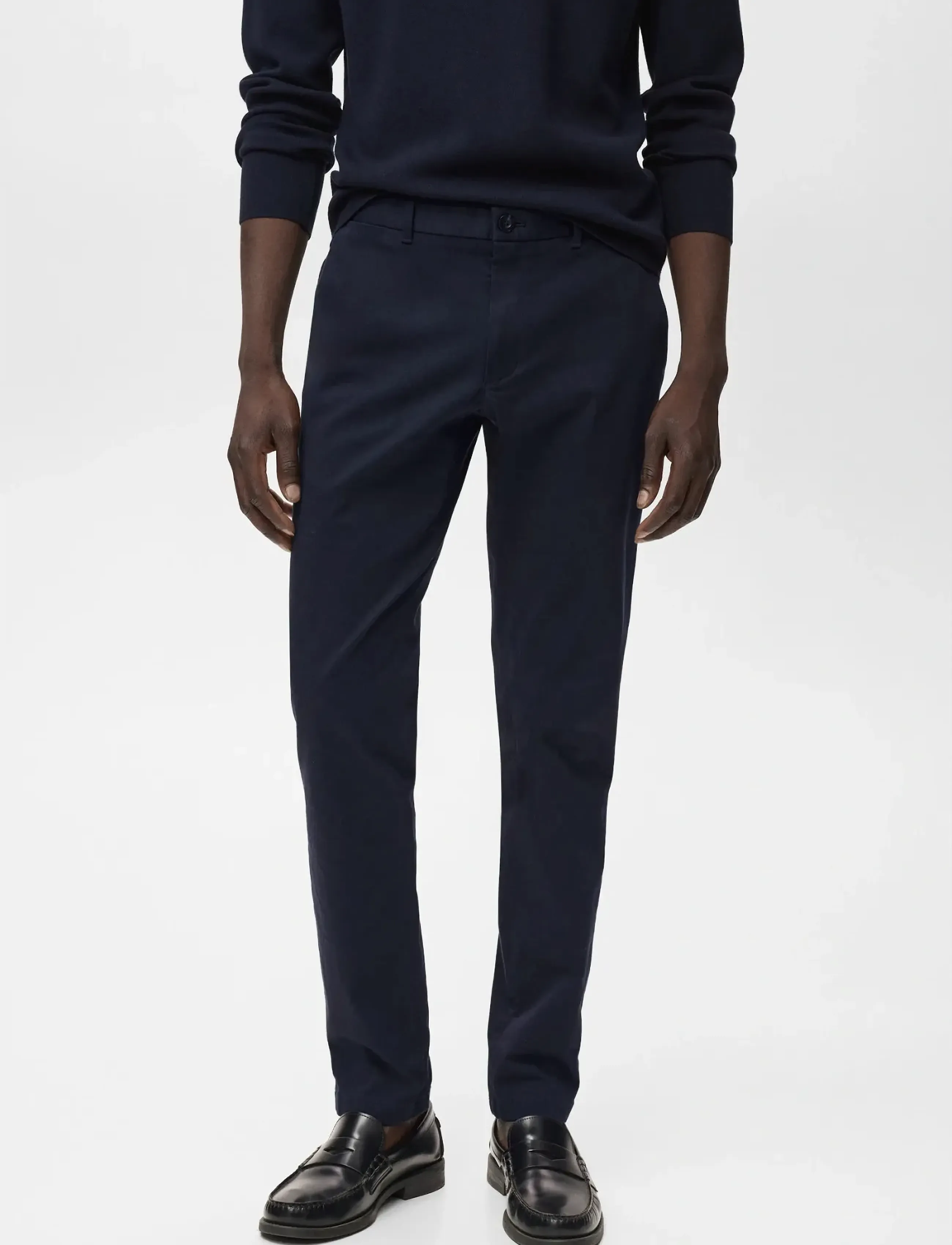 Mango Barna Slim-Fit Twill Chino Trousers, Mænd, Slim Fit Chinos, Navy, Str: 38