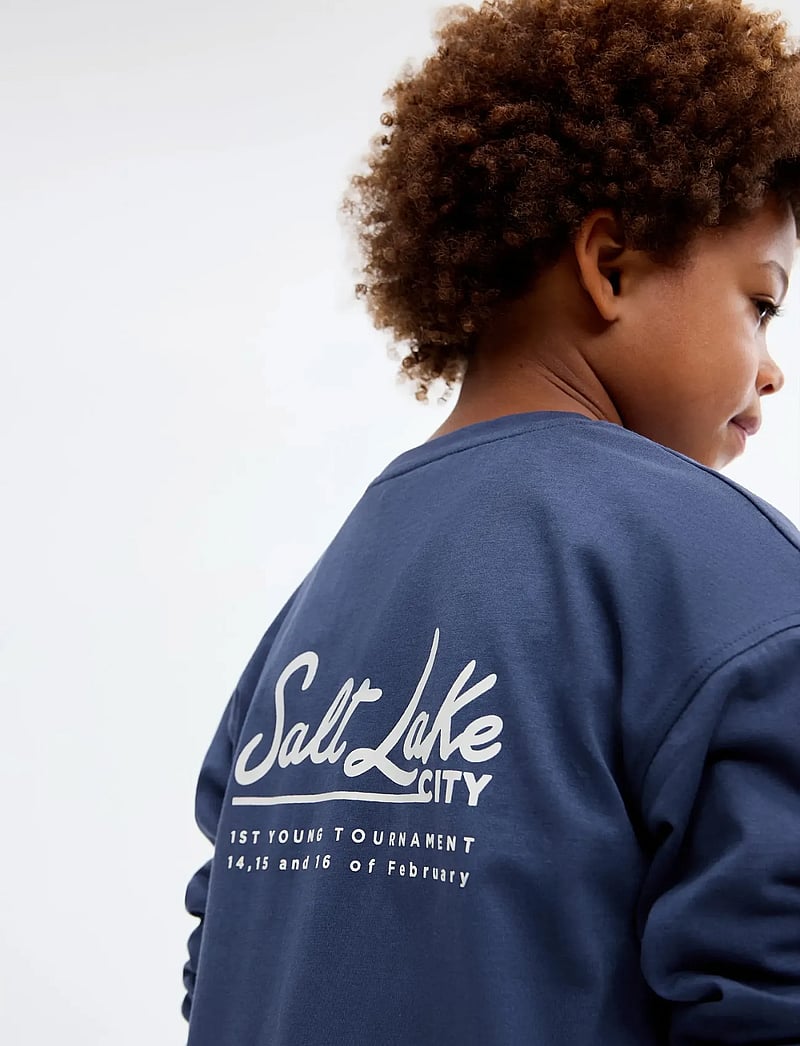 Mango - Printed cotton-blend T-shirt - långärmade t-shirts - navy - 0