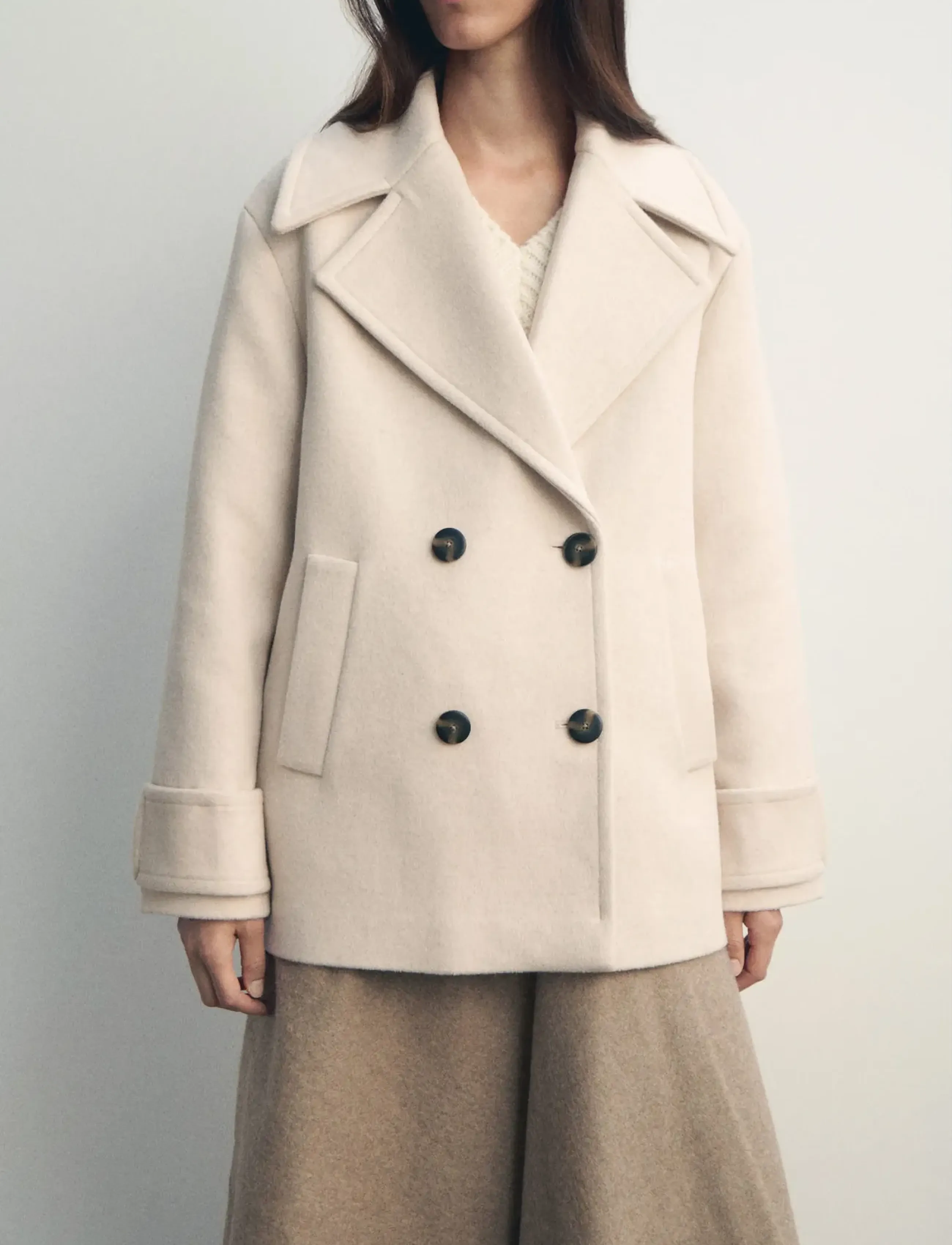Mango Double-breasted wool-blend coat - Vinterjakker - LT PASTEL GREY / cream