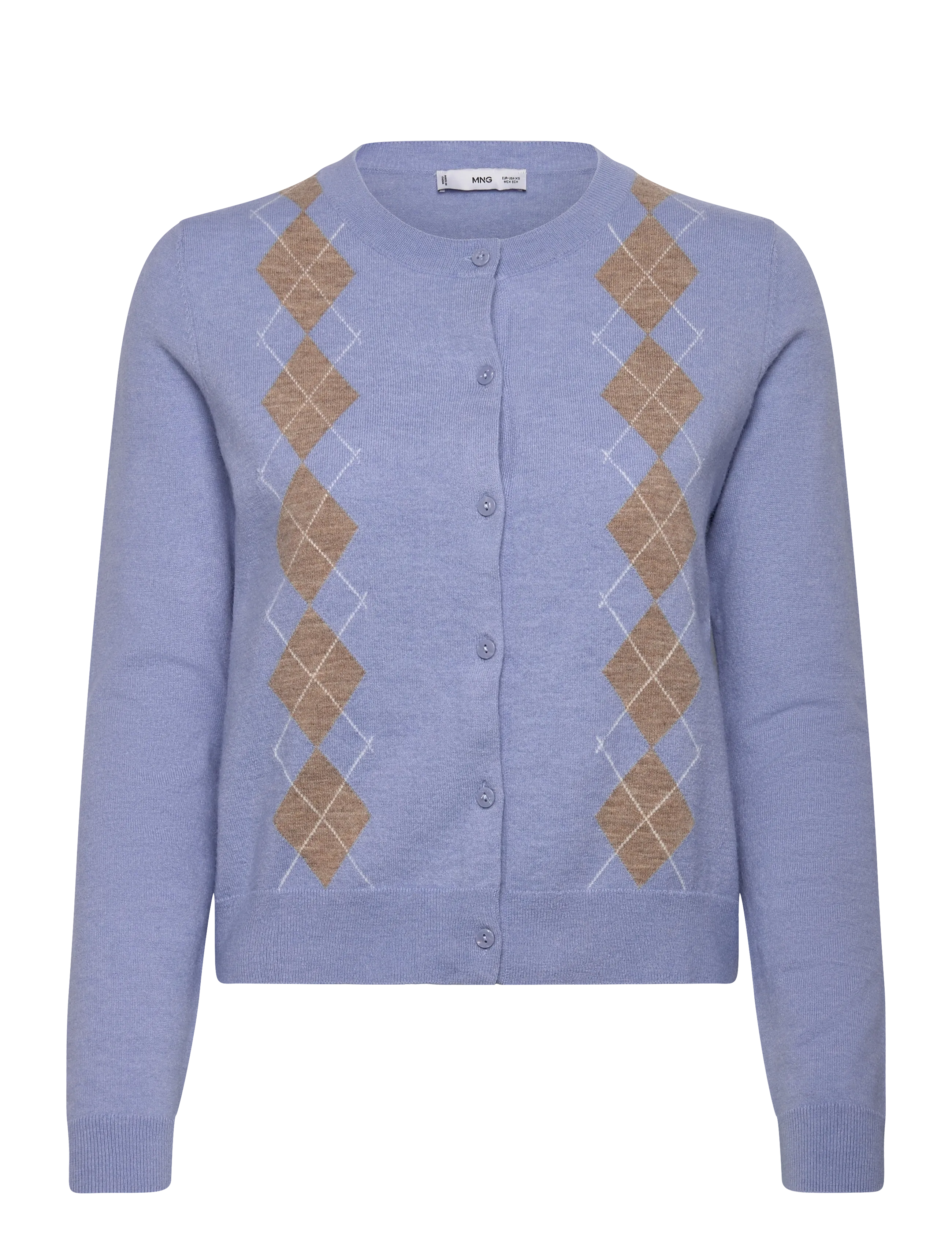 MANGO Argyle Pattern Knit Cardigan Blau - XS - Damen