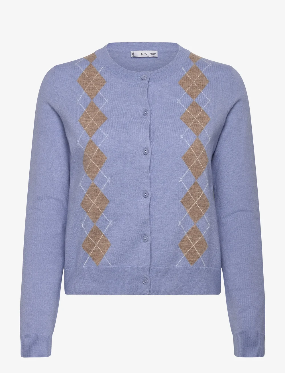 Mango - Argyle pattern knit cardigan - cardigans - lt-pastel blue - 0