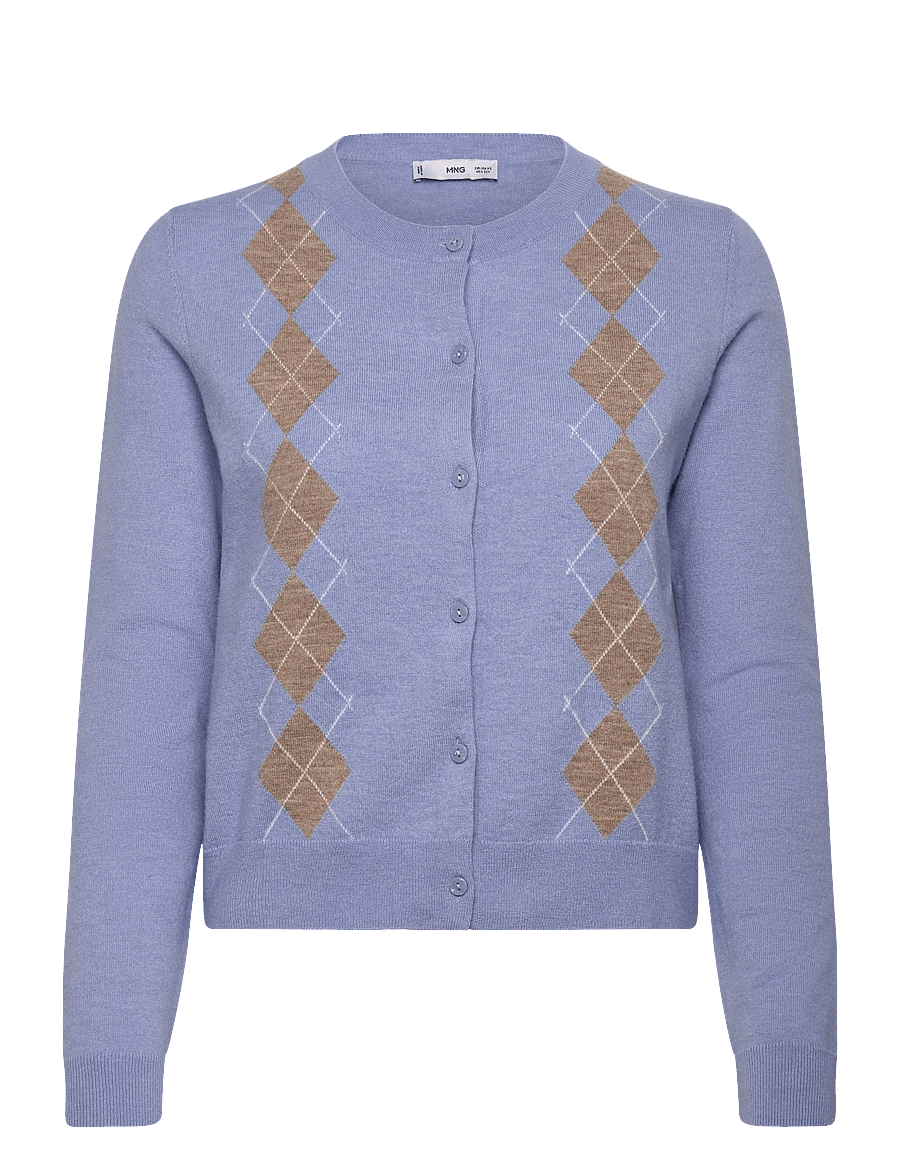 Mango - Argyle pattern knit cardigan - koftor - lt-pastel blue - 1