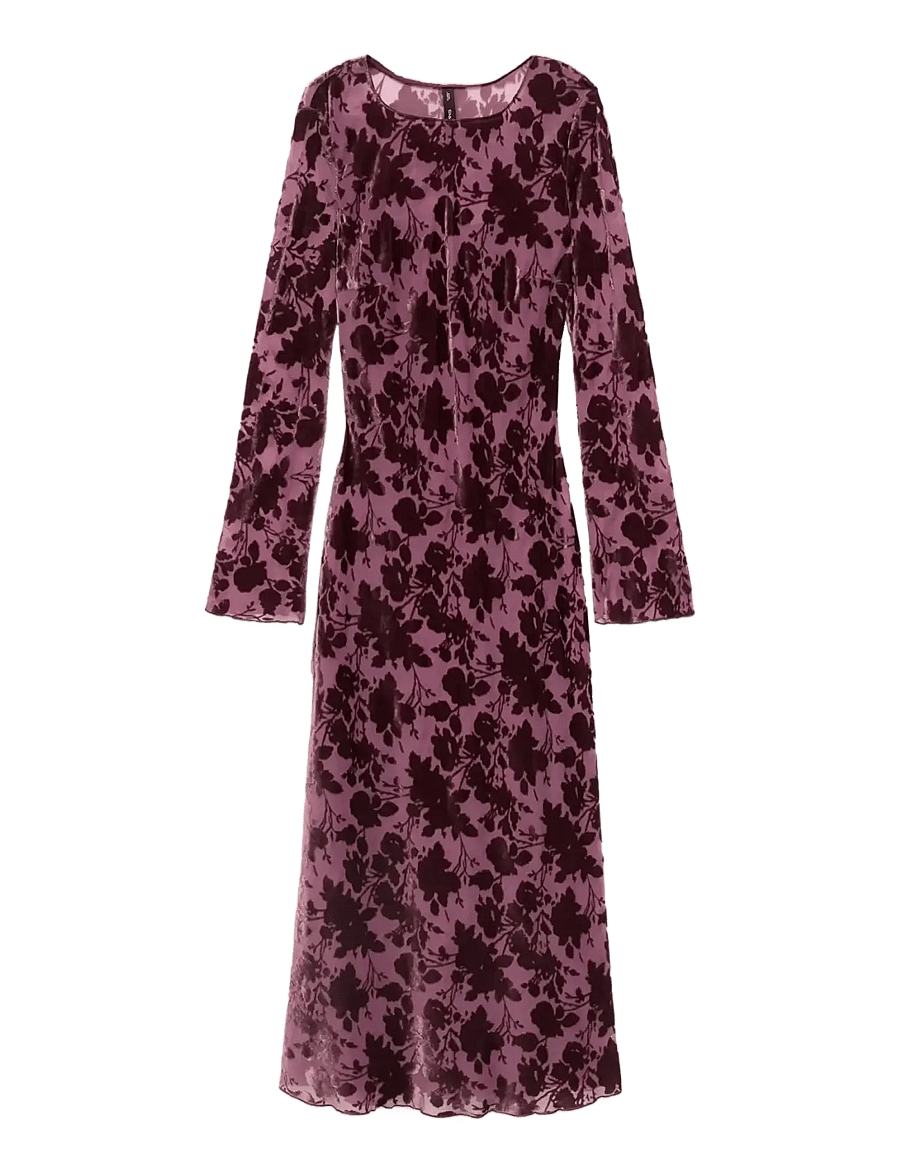 Mango - Floral jacquard dress with bell sleeves - festklänningar - dark red - 1