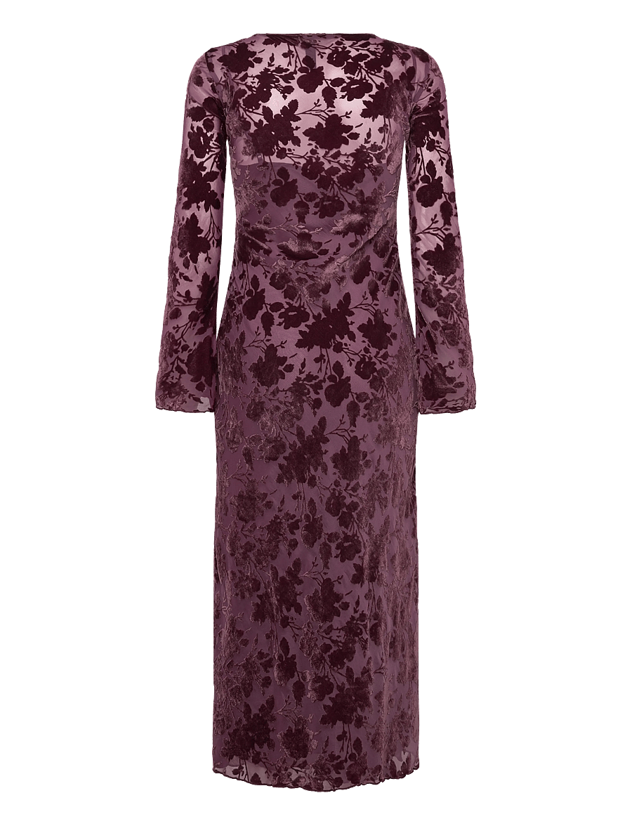 Mango - Floral jacquard dress with bell sleeves - festklänningar - dark red - 2