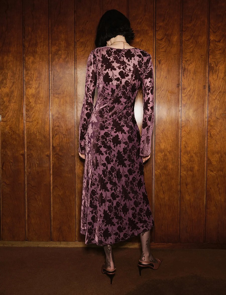 Mango - Floral jacquard dress with bell sleeves - festklänningar - dark red - 4
