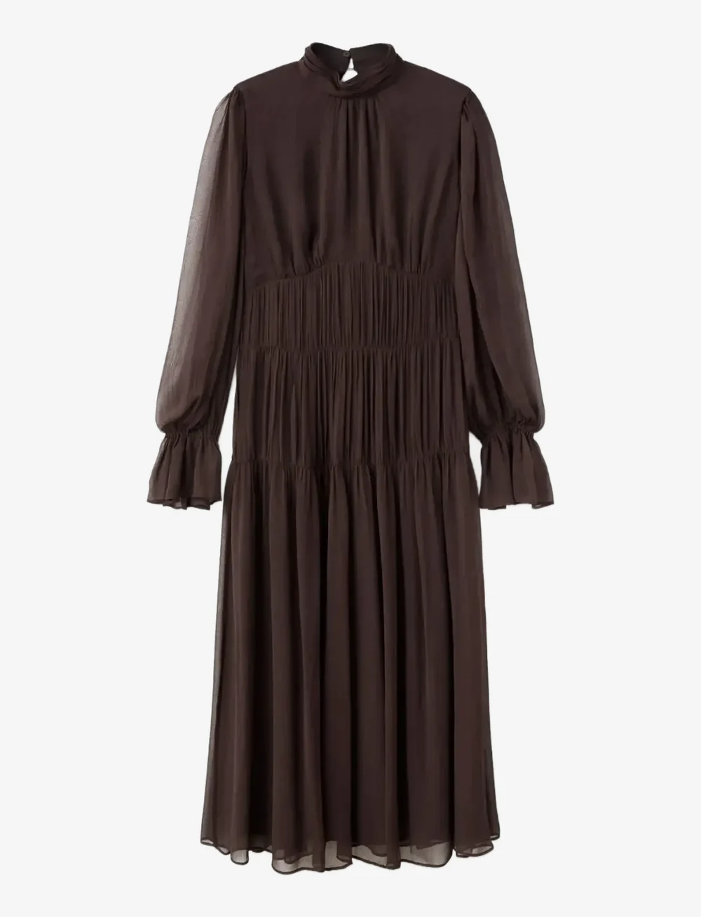 Mango - Ruffled dress with puffed sleeves - partykleider - dark brown - 1