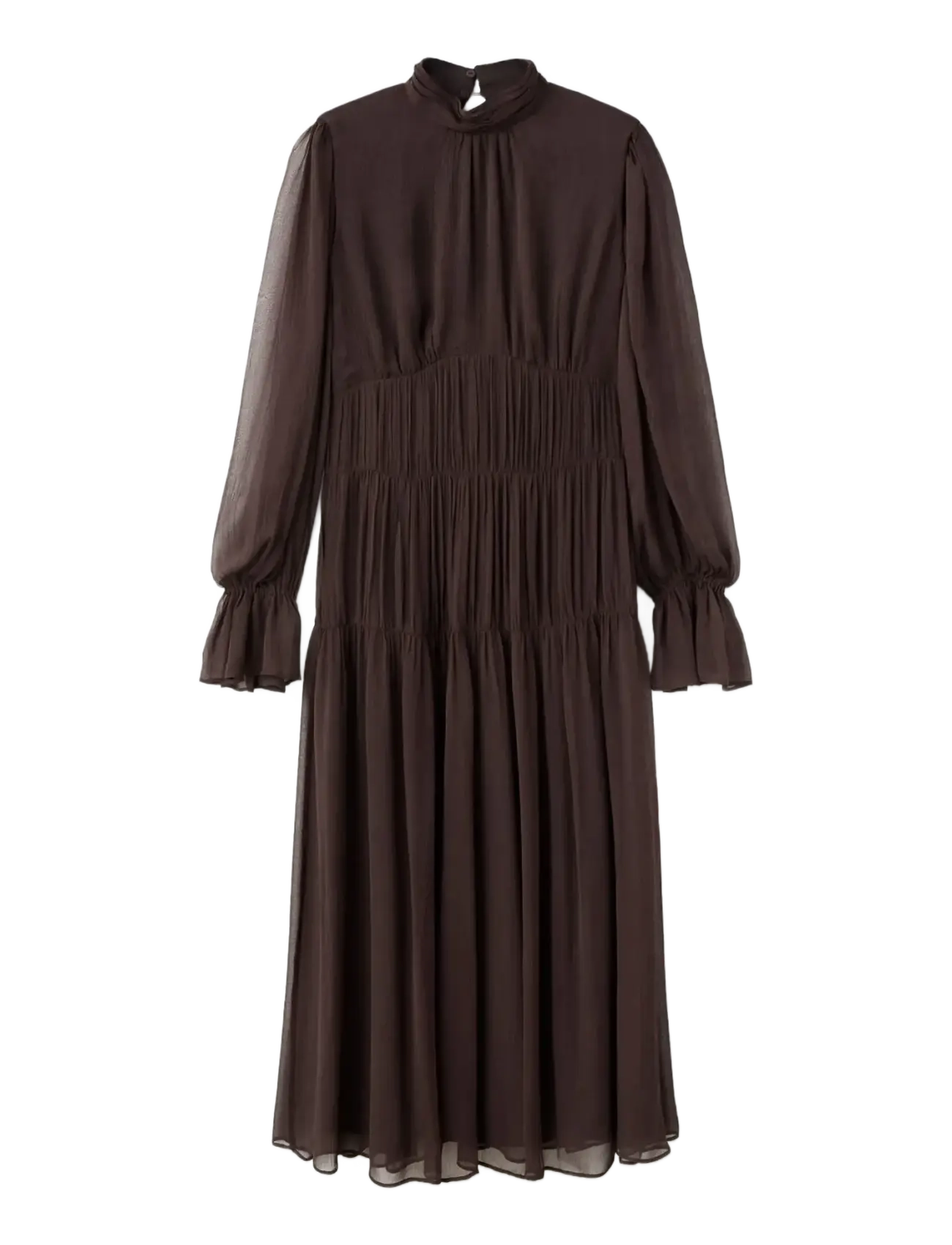 Mango Ruffled dress with puffed sleeves - Aftonklänningar - DARK BROWN / brown