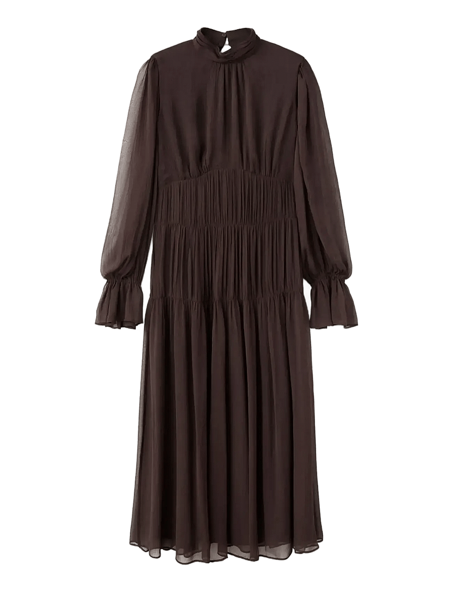 Mango - Ruffled dress with puffed sleeves - juhlamekot - dark brown - 1