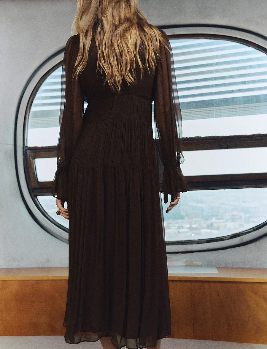 Mango - Ruffled dress with puffed sleeves - juhlamekot - dark brown - 2