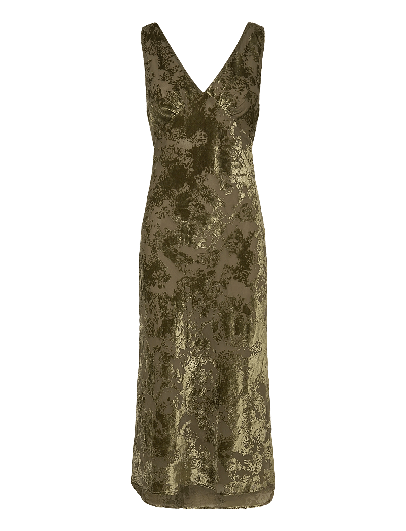 Mango - Jacquard V-neck dress - maxi kjoler - green - 0