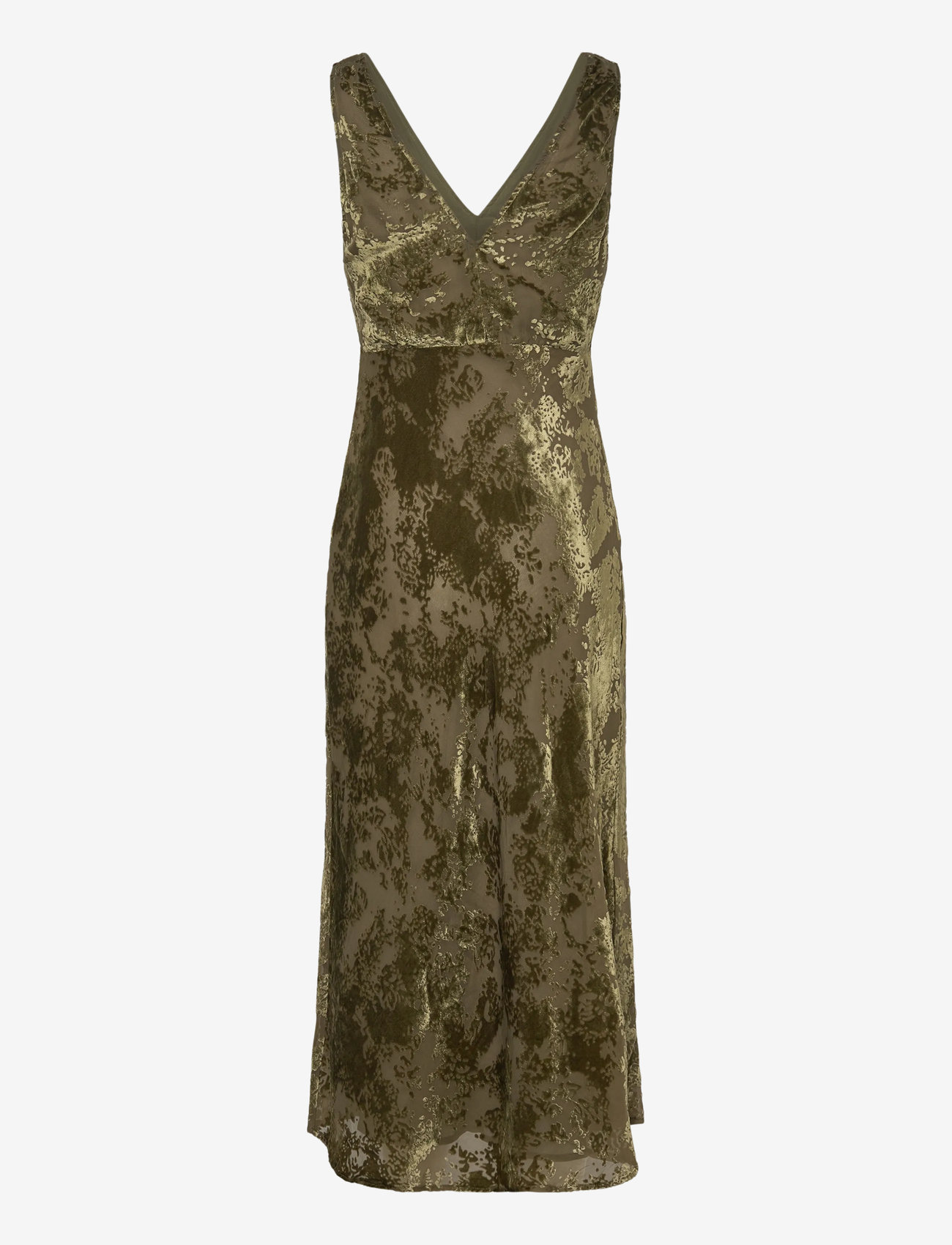 Mango - Jacquard V-neck dress - maxi kjoler - green - 1