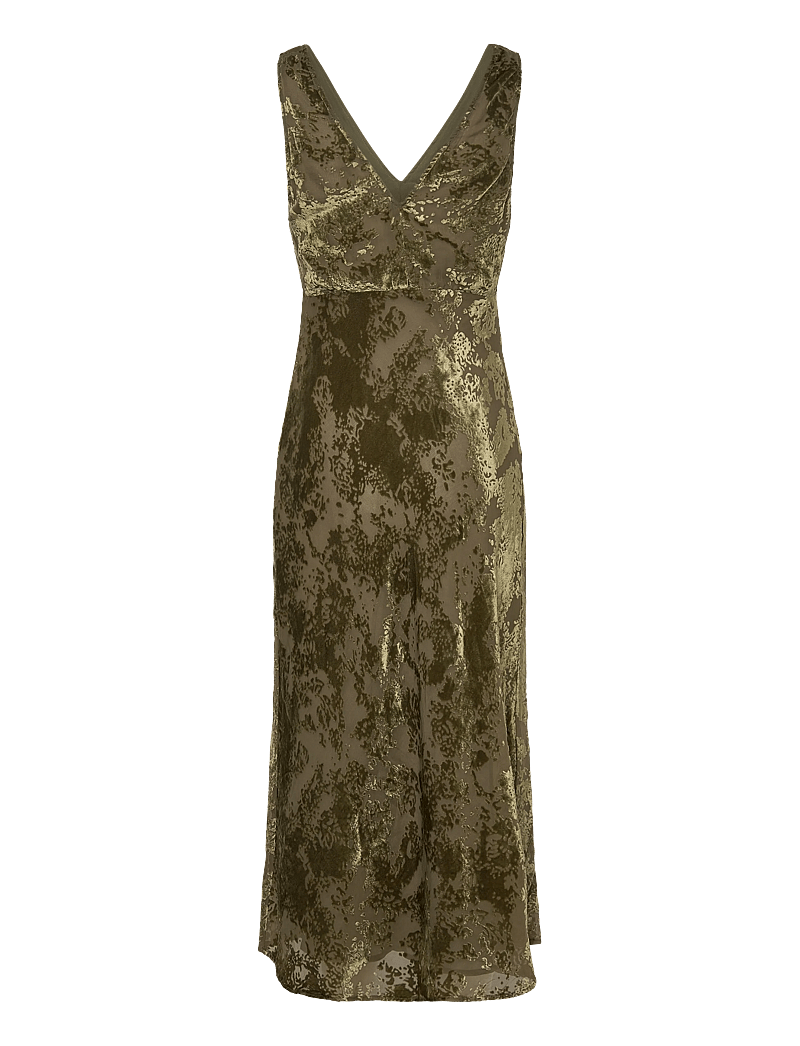 Mango - Jacquard V-neck dress - maxi kjoler - green - 1