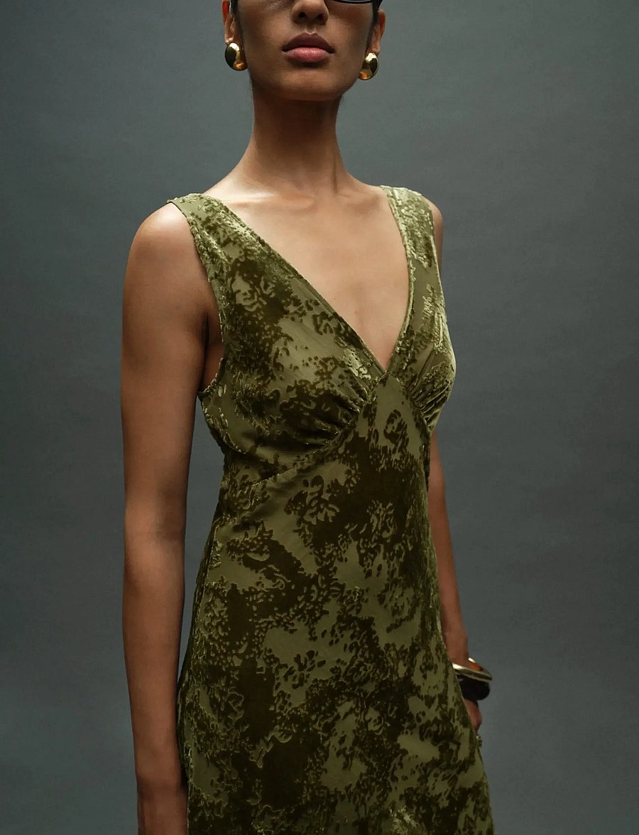 Mango - Jacquard V-neck dress - green - 0