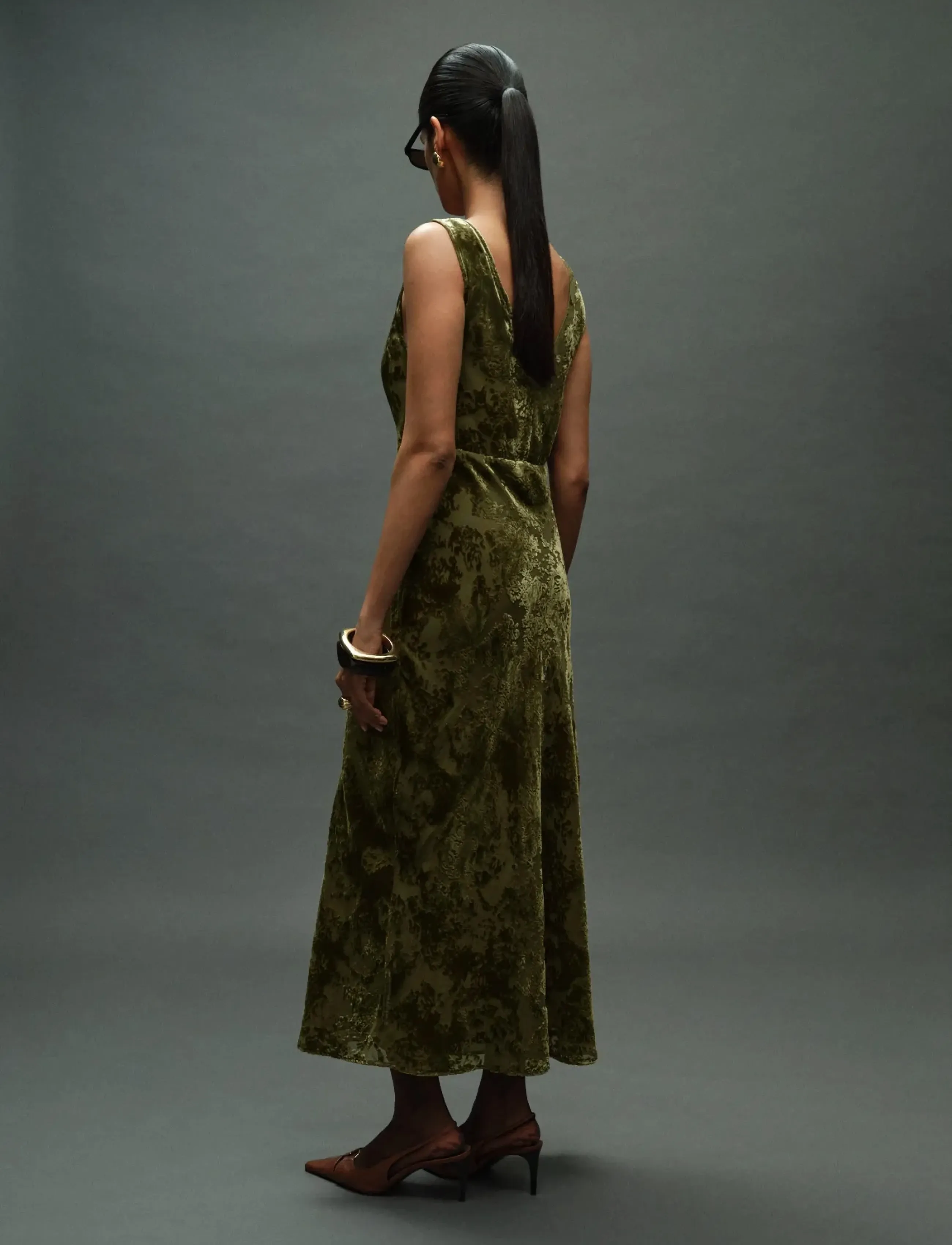 Mango - Jacquard V-neck dress - maxikleider - green - 3