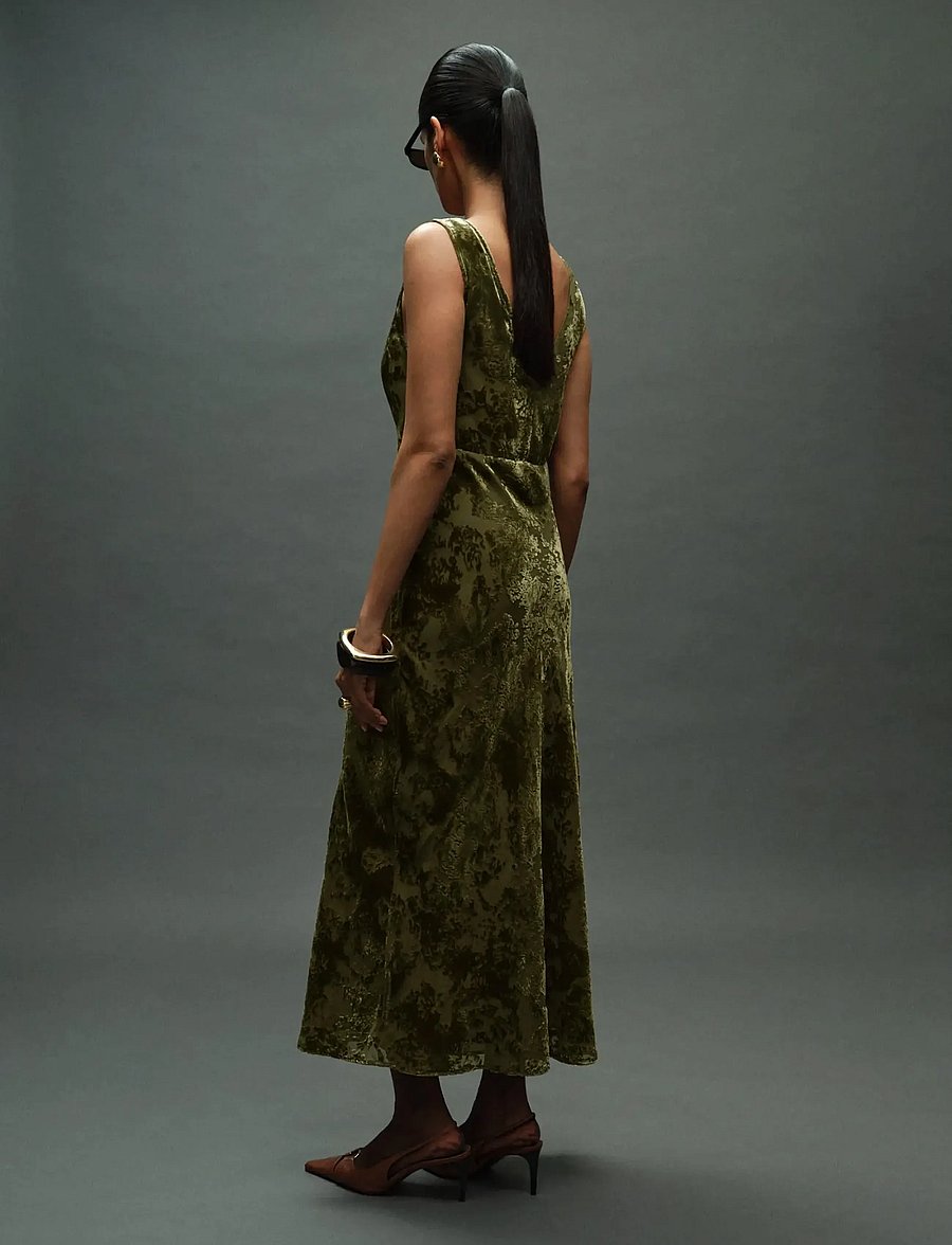 Mango - Jacquard V-neck dress - green - 3