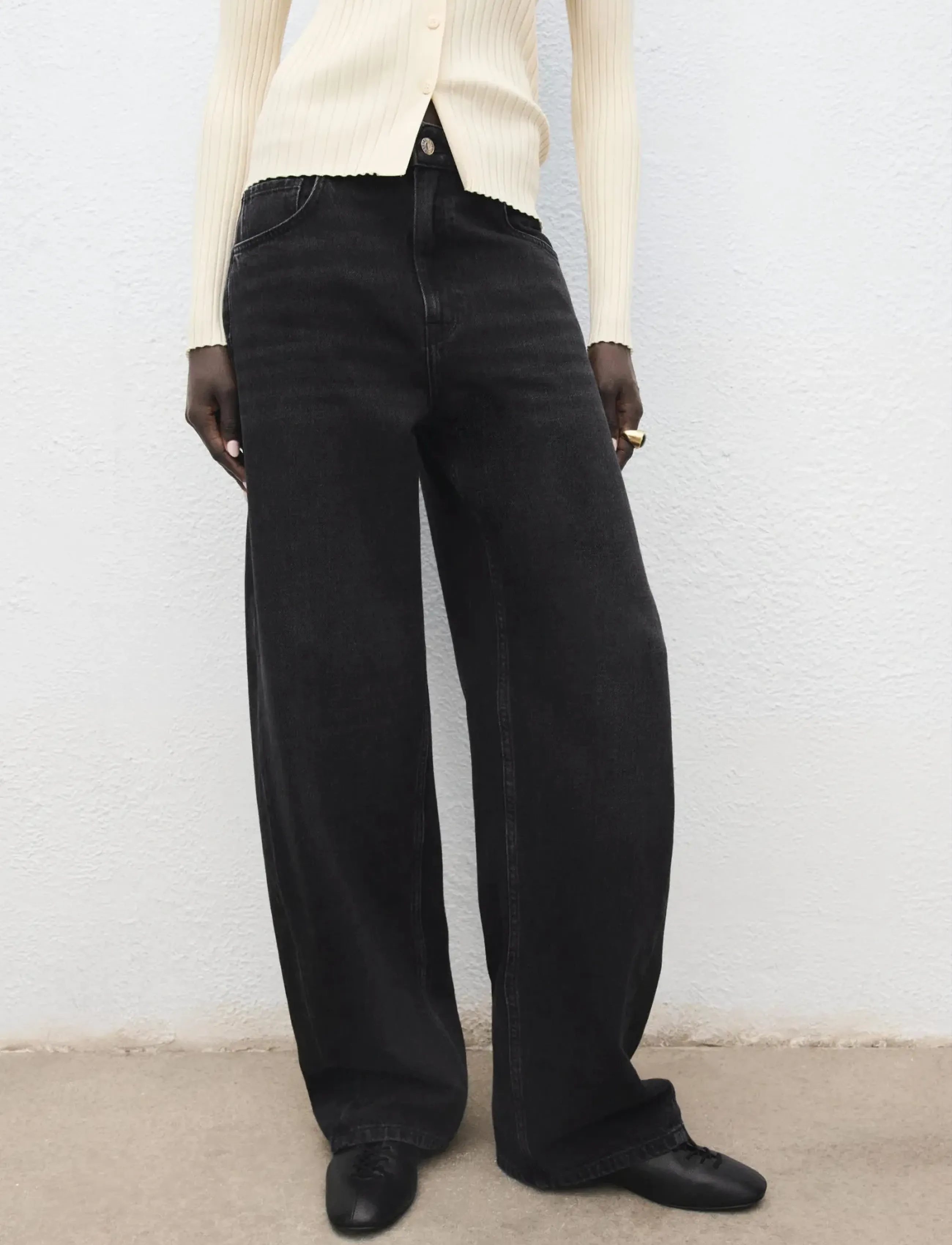 Mango Mid-rise barrel jeans - Jeans - OPEN GREY / black