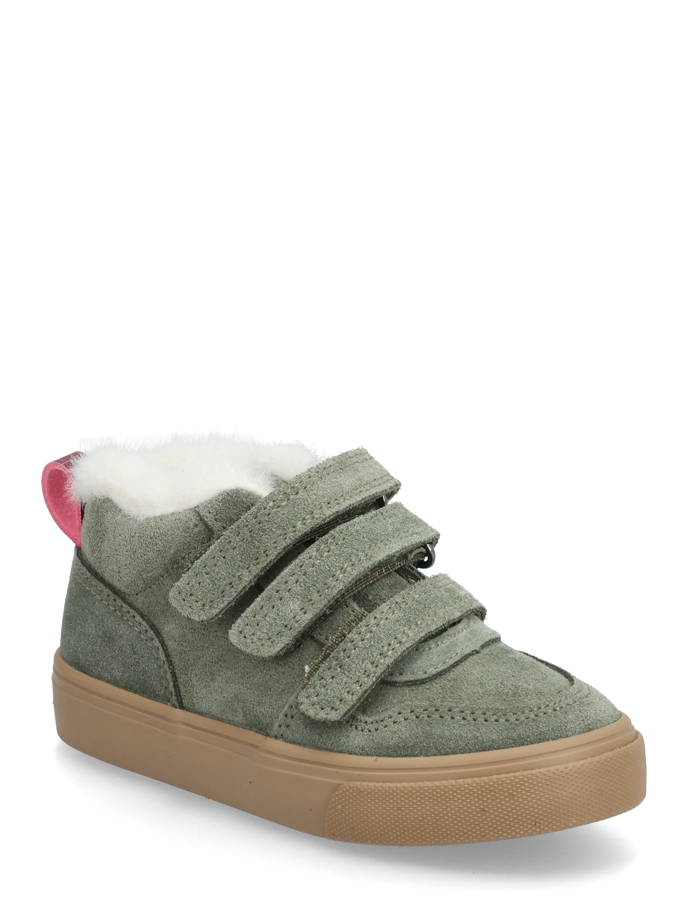 Leather trainers with fleece - BEIGE - KHAKI