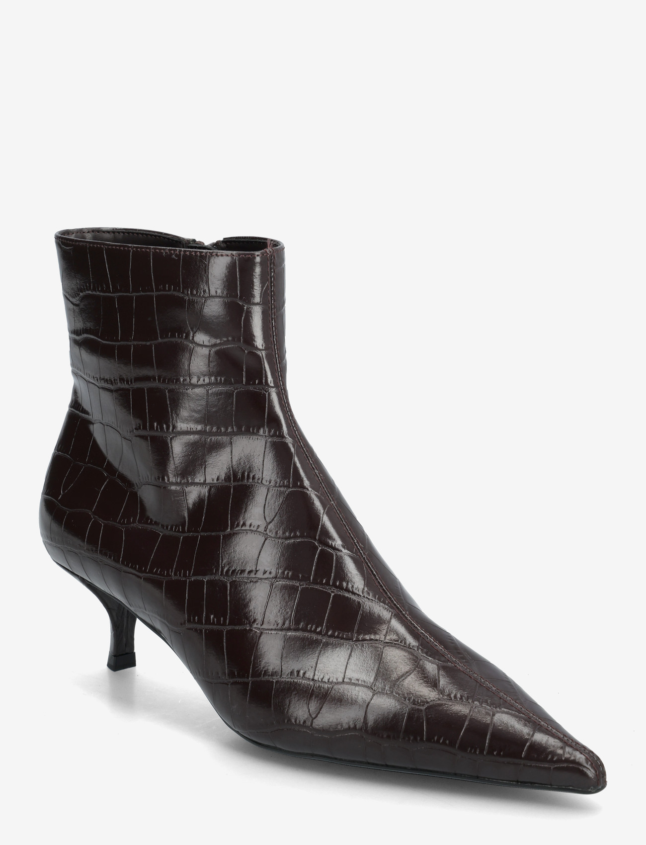 Mango - Croc-effect pointed-toe ankle boots - høj hæl - dark brown - 0