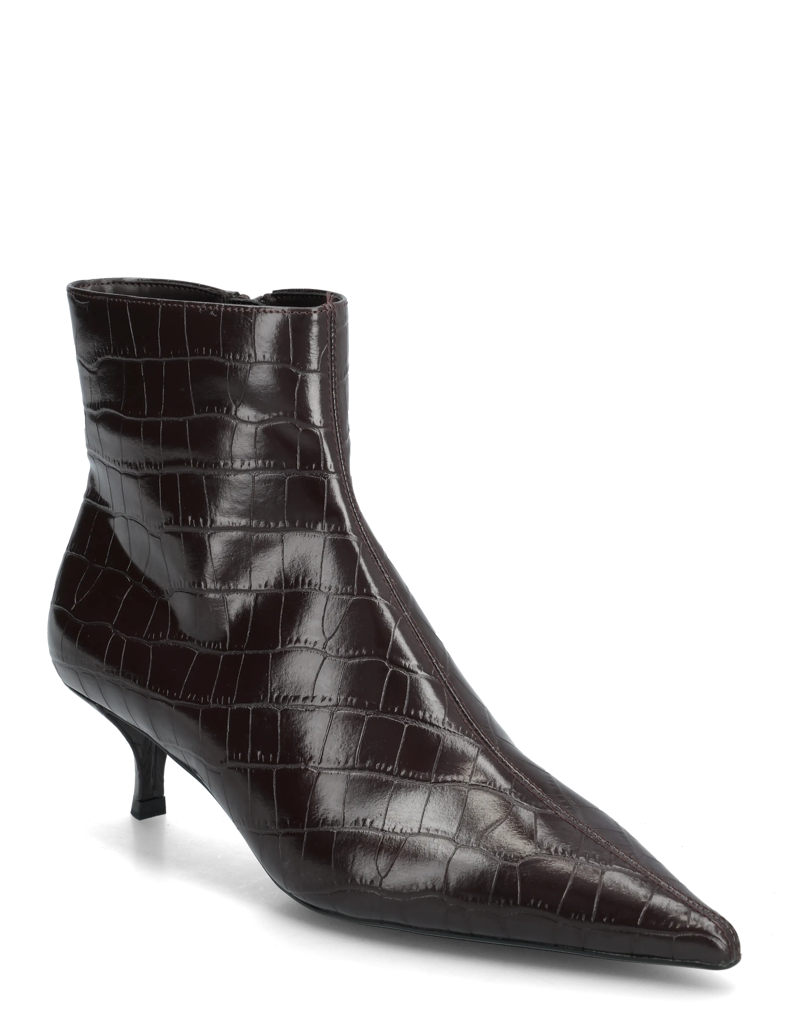Mango Croc-effect pointed-toe ankle boots - Shoes - DARK BROWN / brown