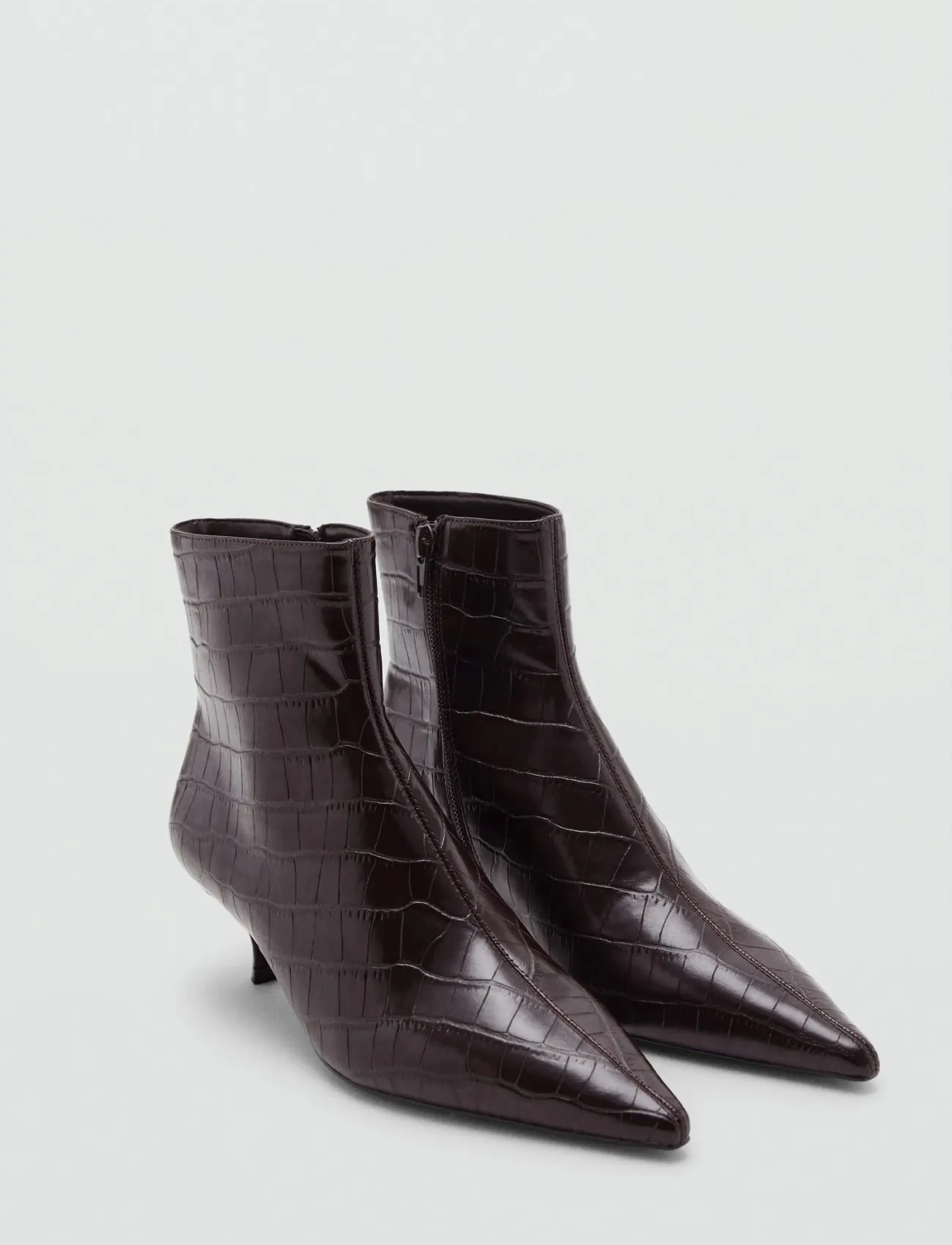 Mango Croc-effect pointed-toe ankle boots - Boots - DARK BROWN / brown