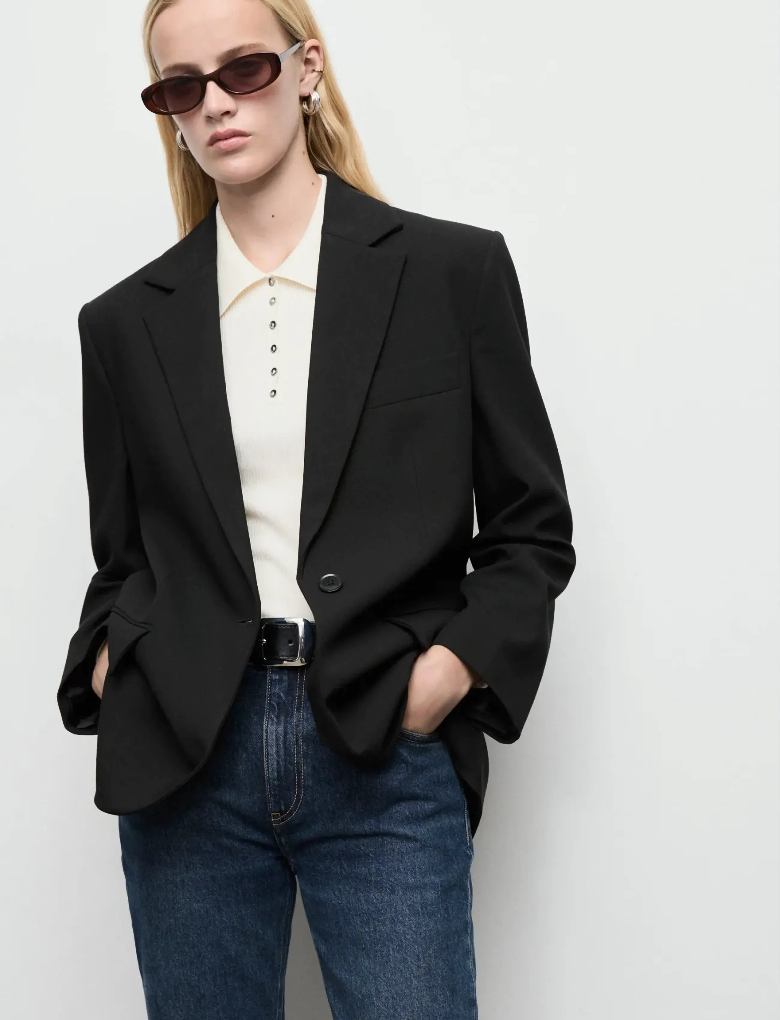 Mango Straight Jacket With Flap Pockets, M, Black, Blazere > Enkeltradede Blazere, Dame