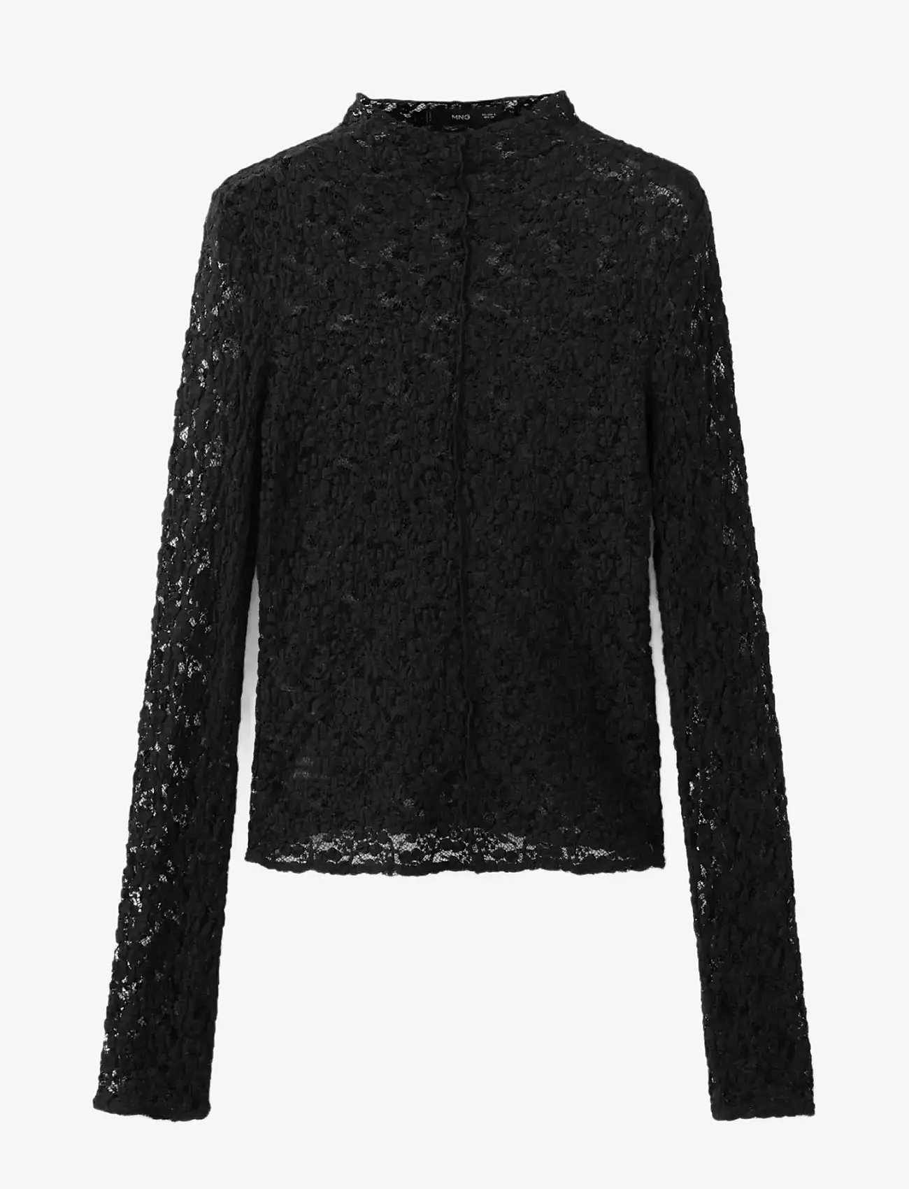 Mango - Lace top with perkins collar - efterårstøj - black - 1