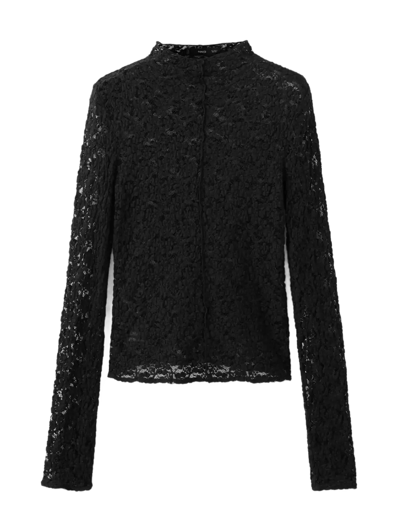 Lace top with perkins collar - BLACK