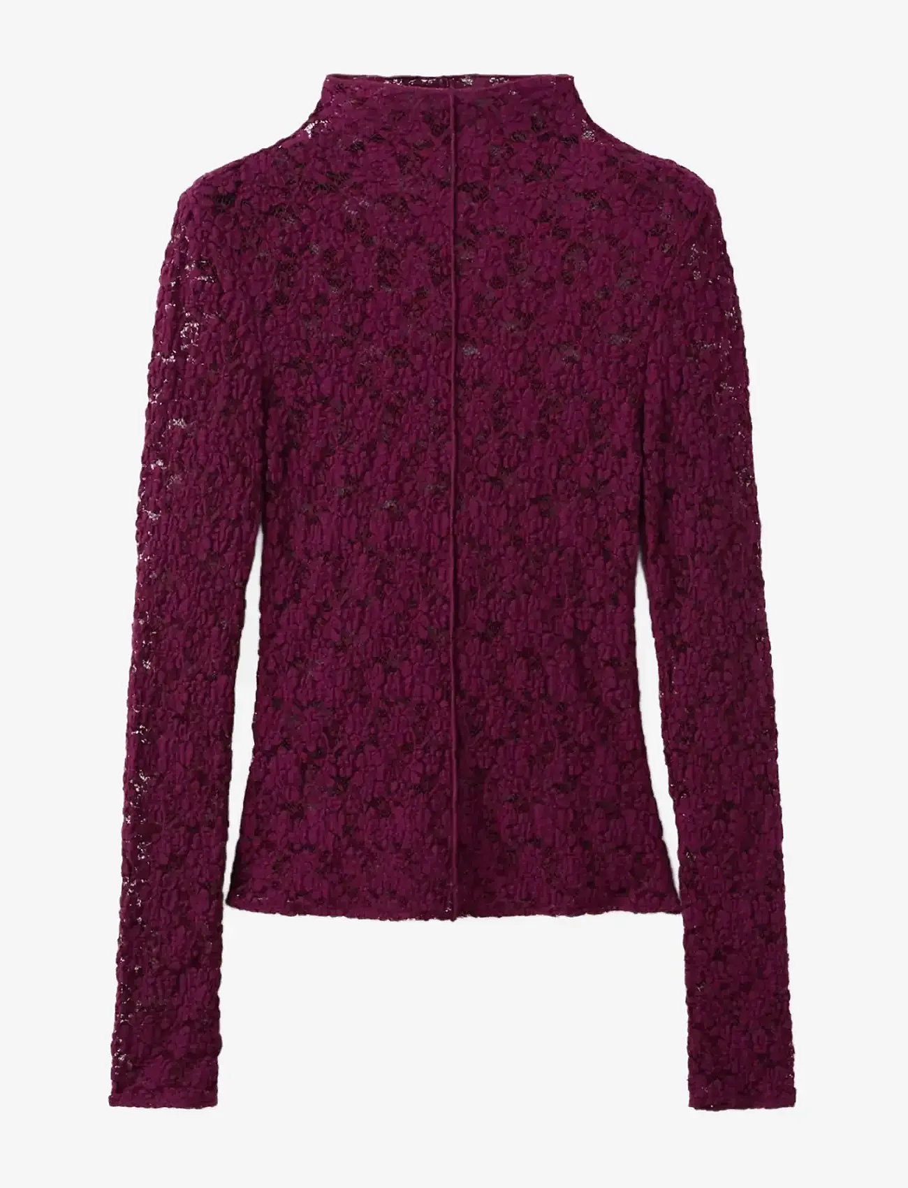 Mango - Lace top with perkins collar - långärmade blusar - dark red - 1