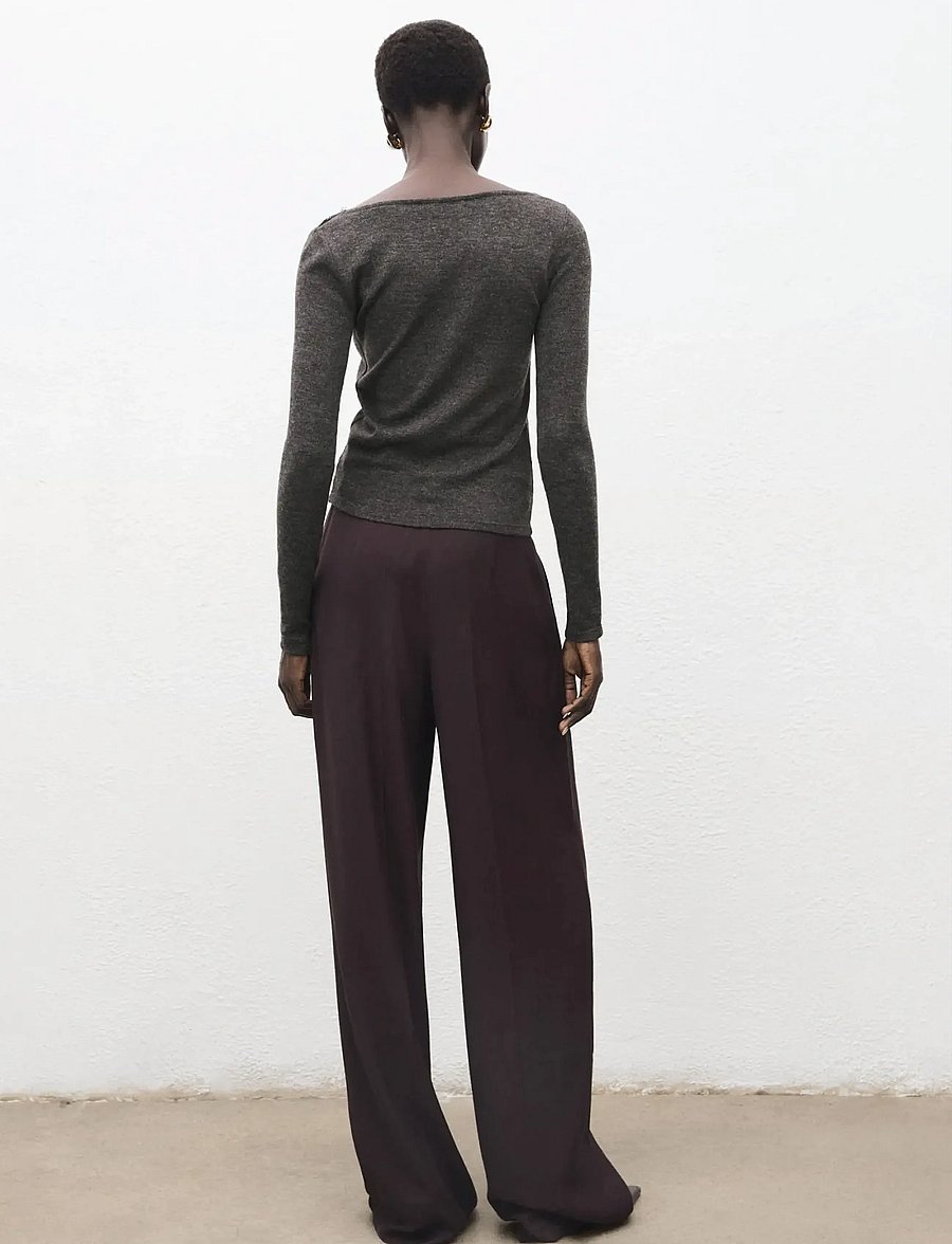Mango - Lace-trimmed scoop-neck top - långärmade toppar - medium grey - 2