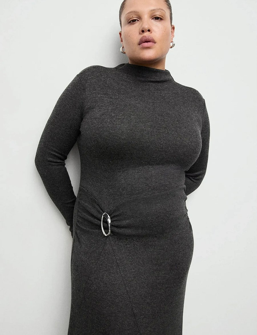 Mango - Fine-knit dress with metallic detail - strikkjoler - grey - 0