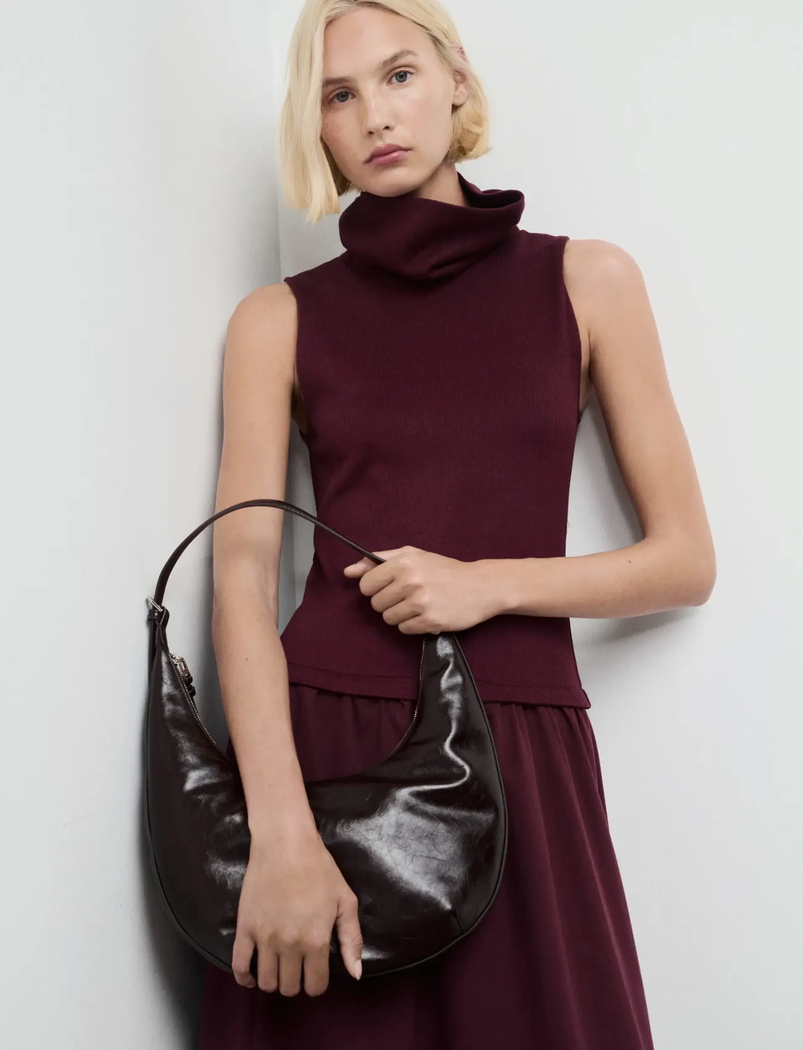 Mango Dress With Combined Funnel Neck, S, Dresses, Burgunderrot - Maxi Dress, Frauen