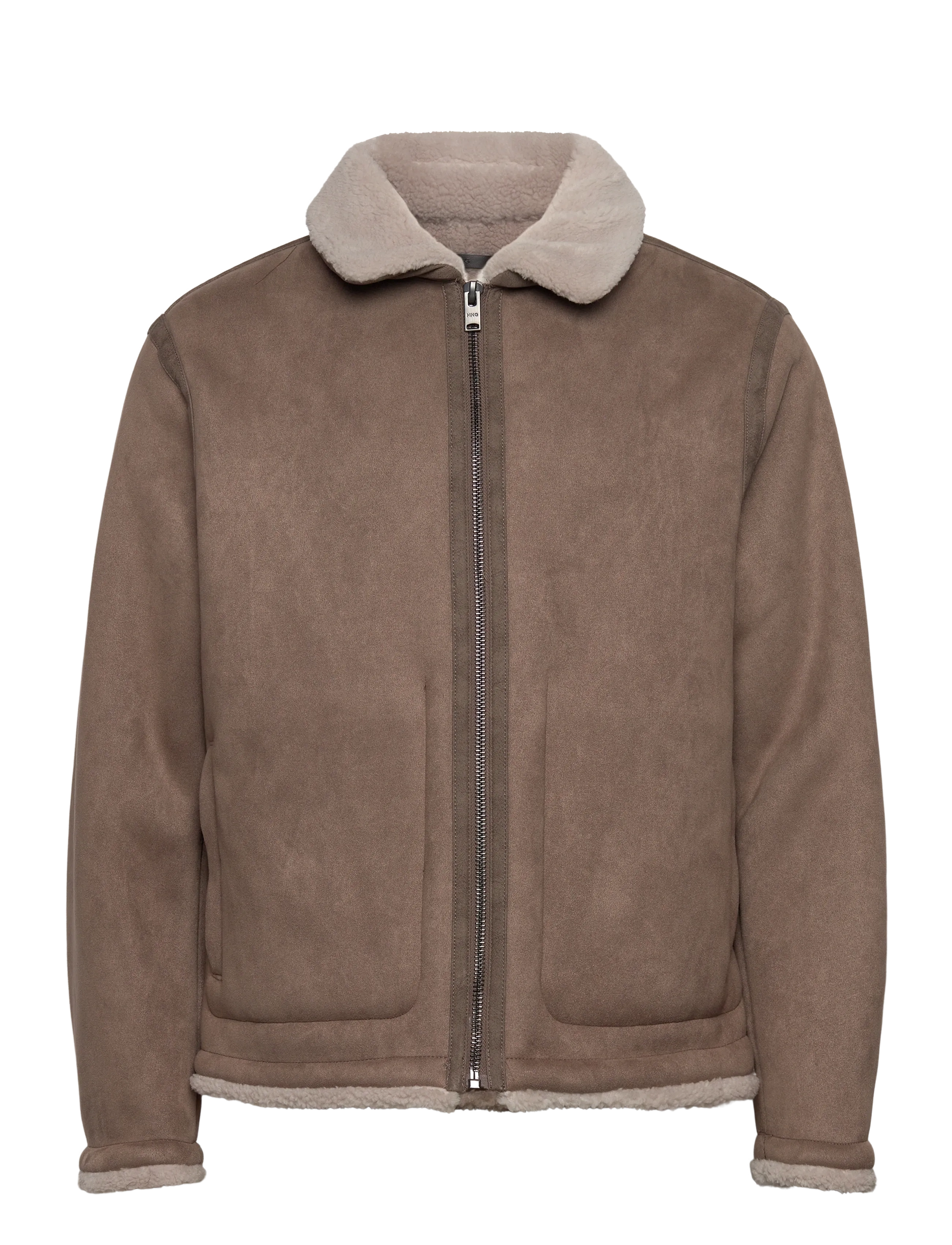 Double face jacket with sheepskin details - MEDIUM BROWN