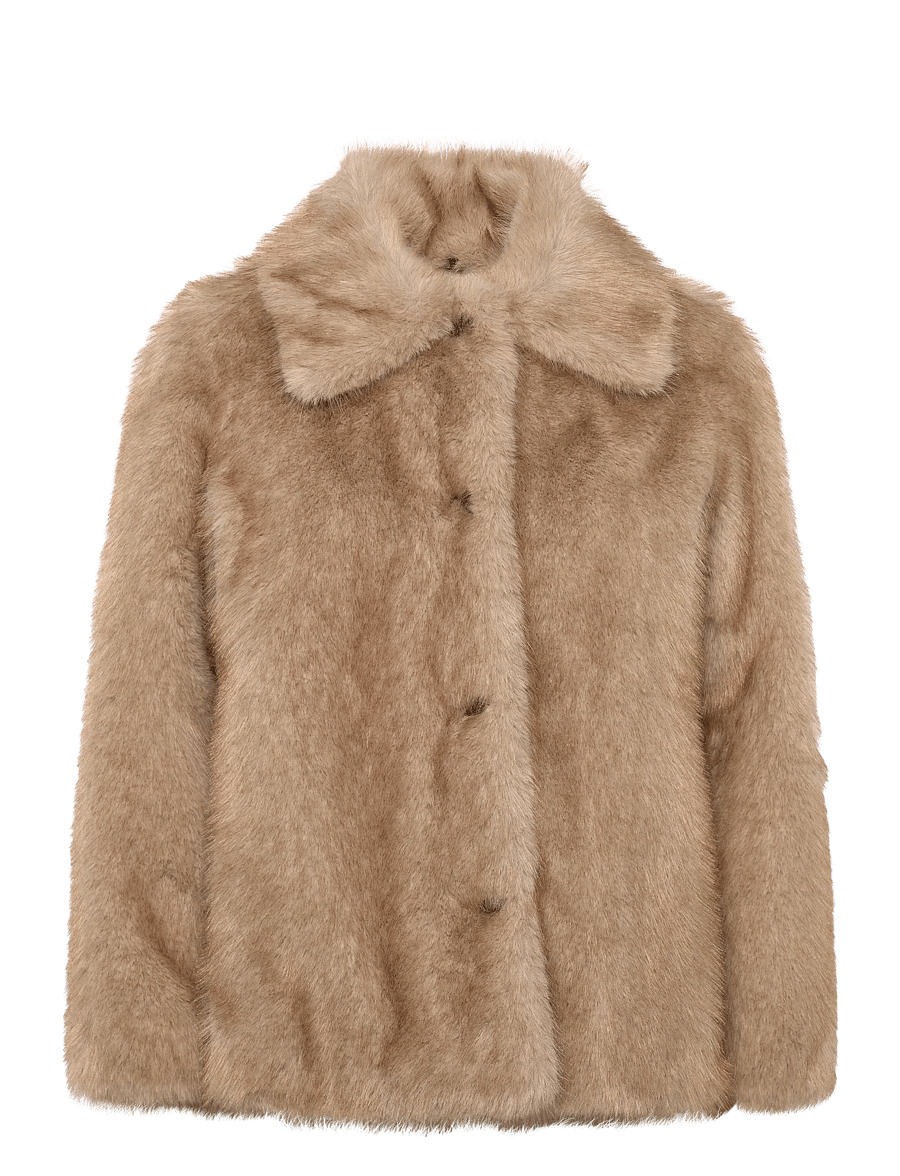 Mango - Faux-fur coat with buttons - faux fur jakker - light beige - 1