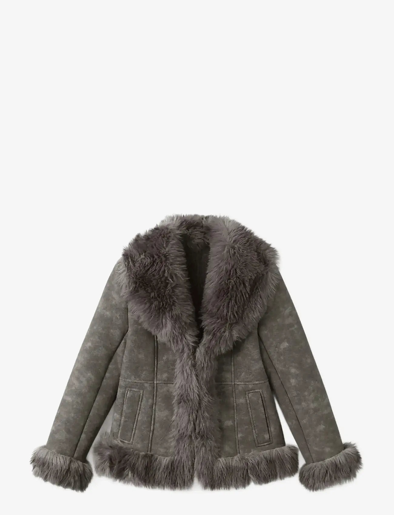Mango - Suede-effect faux-fur jacket - frühlingsjacken - grey - 0
