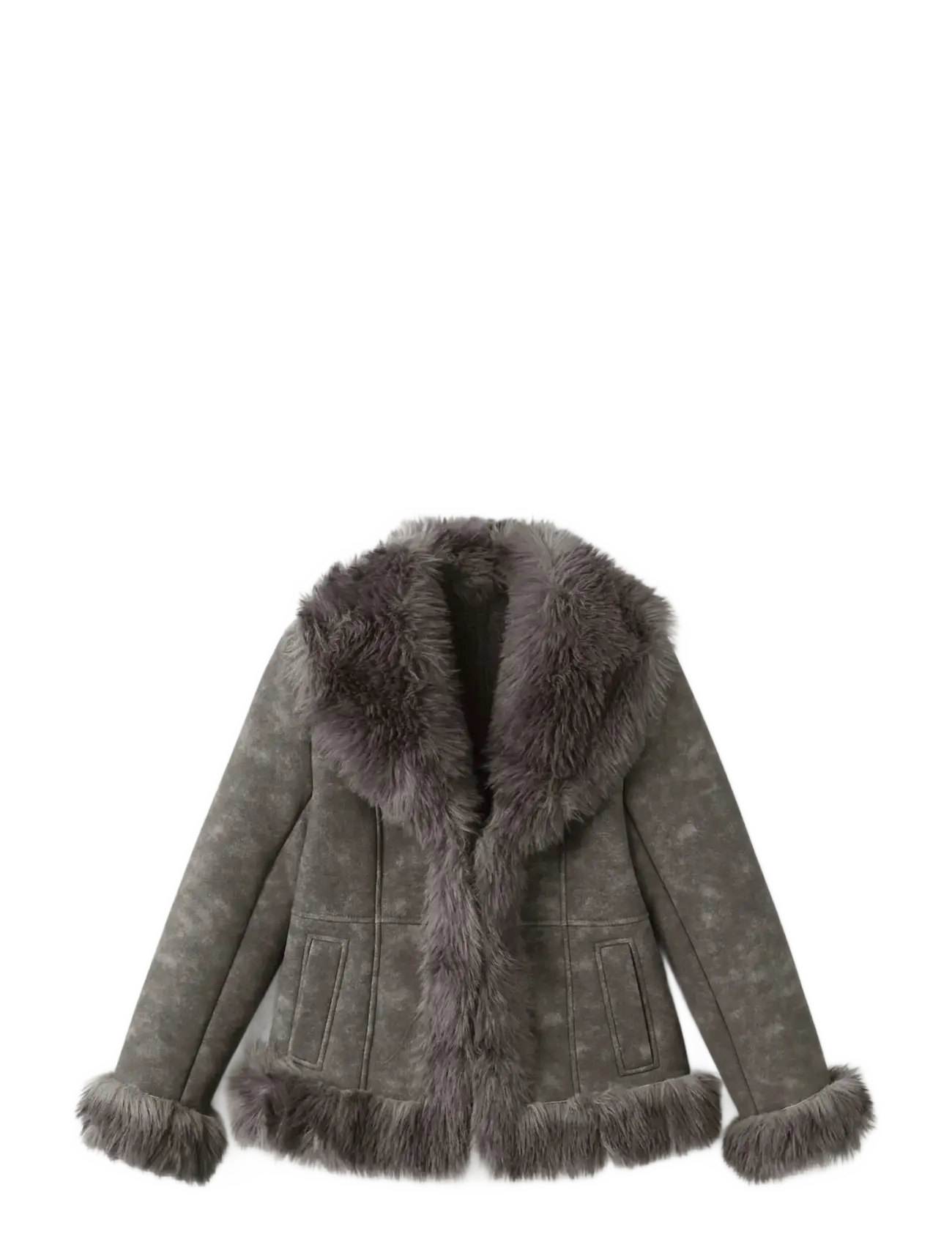 Mango Suede-effect faux-fur jacket - Mango - GREY / grey