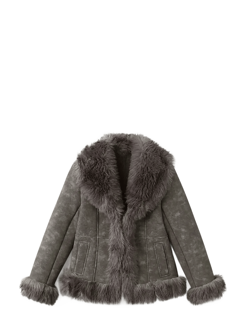 Mango - Suede-effect faux-fur jacket - vårjackor - grey - 1