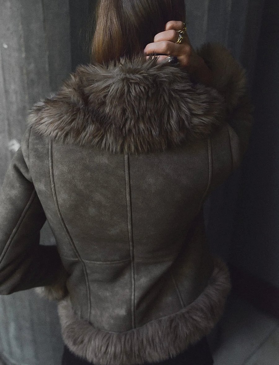 Mango - Suede-effect faux-fur jacket - vårjackor - grey - 2