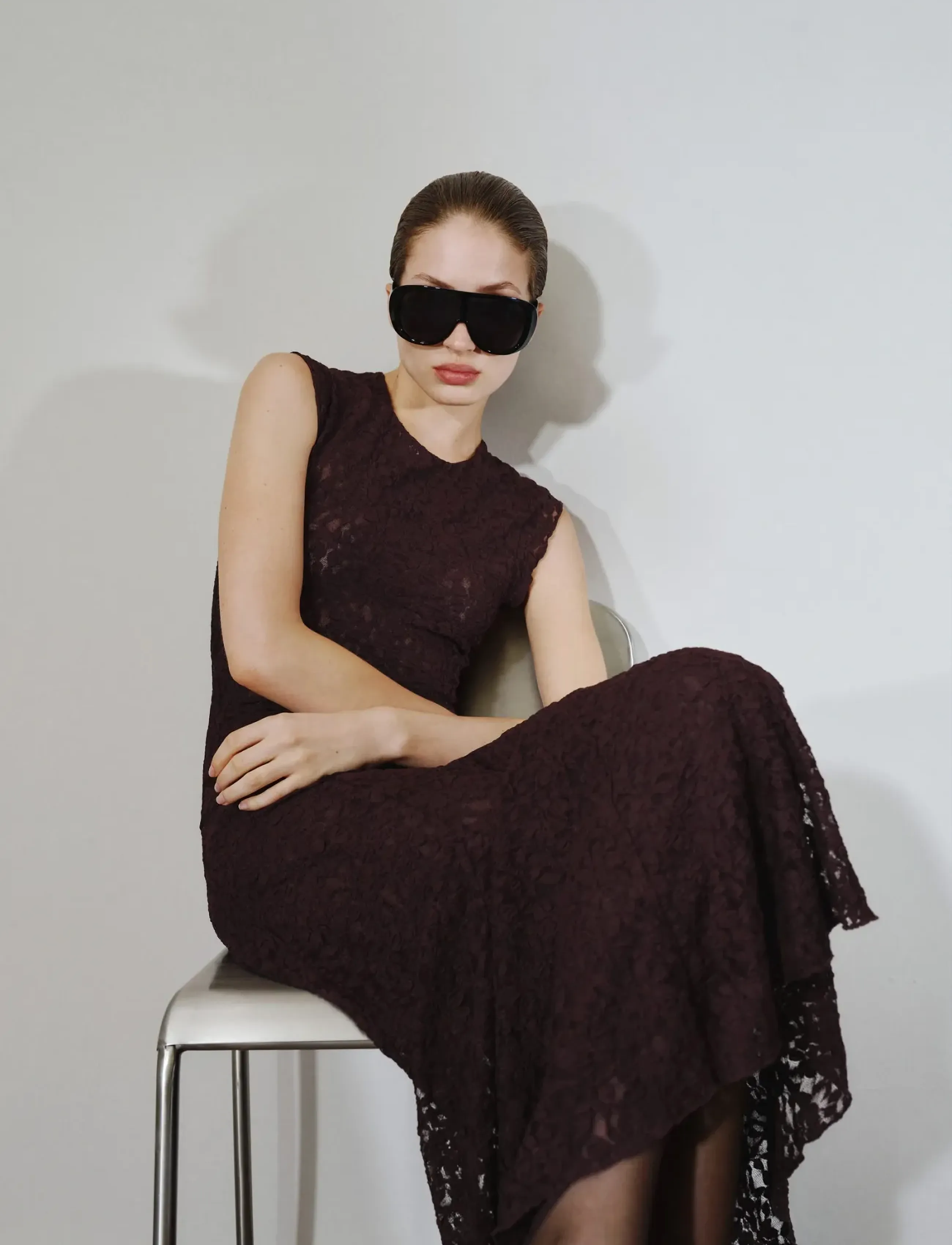 Mango Asymmetric lace dress - Nyheder - BROWN / brown