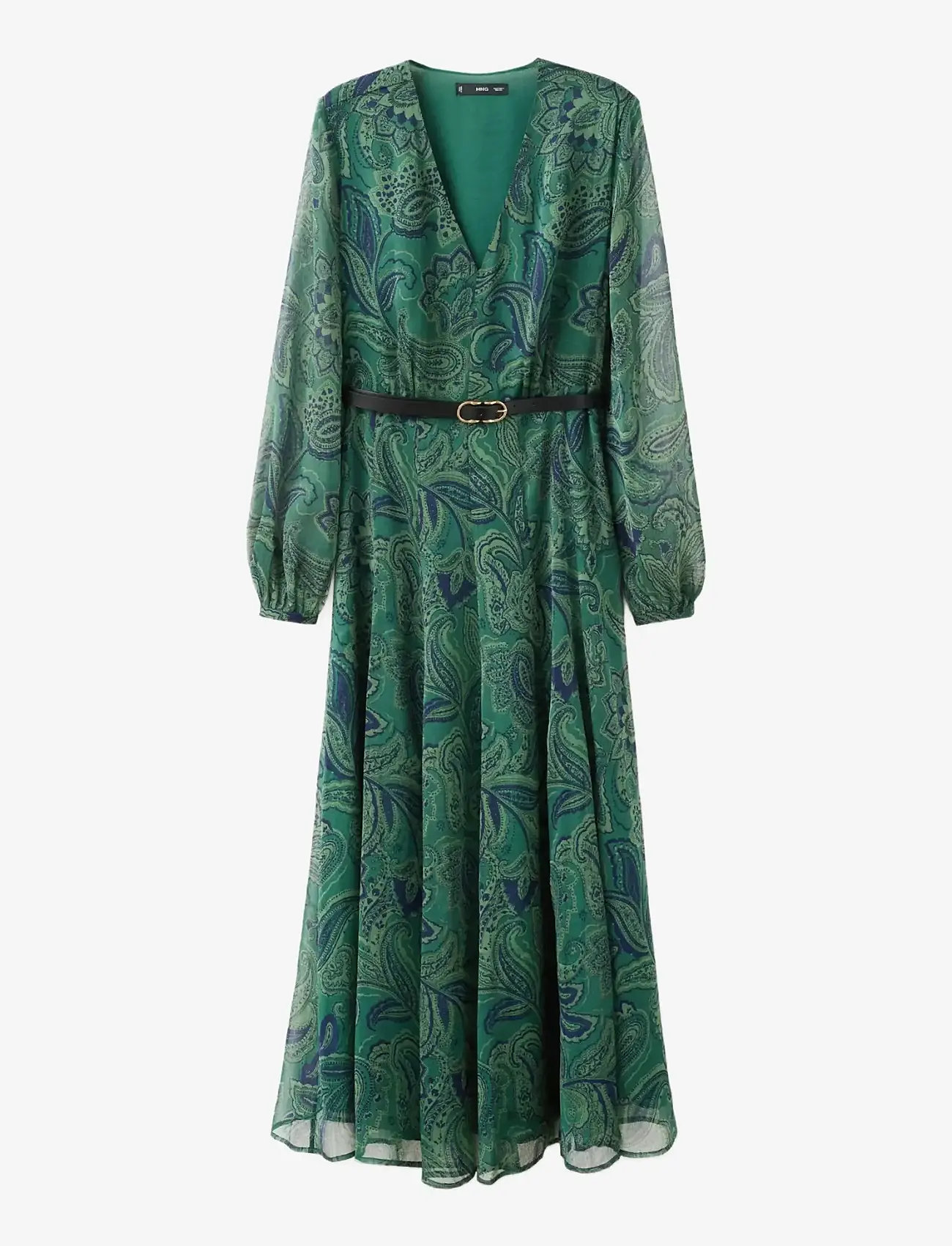 Mango - Belt printed dress - abendkleider - green - 1