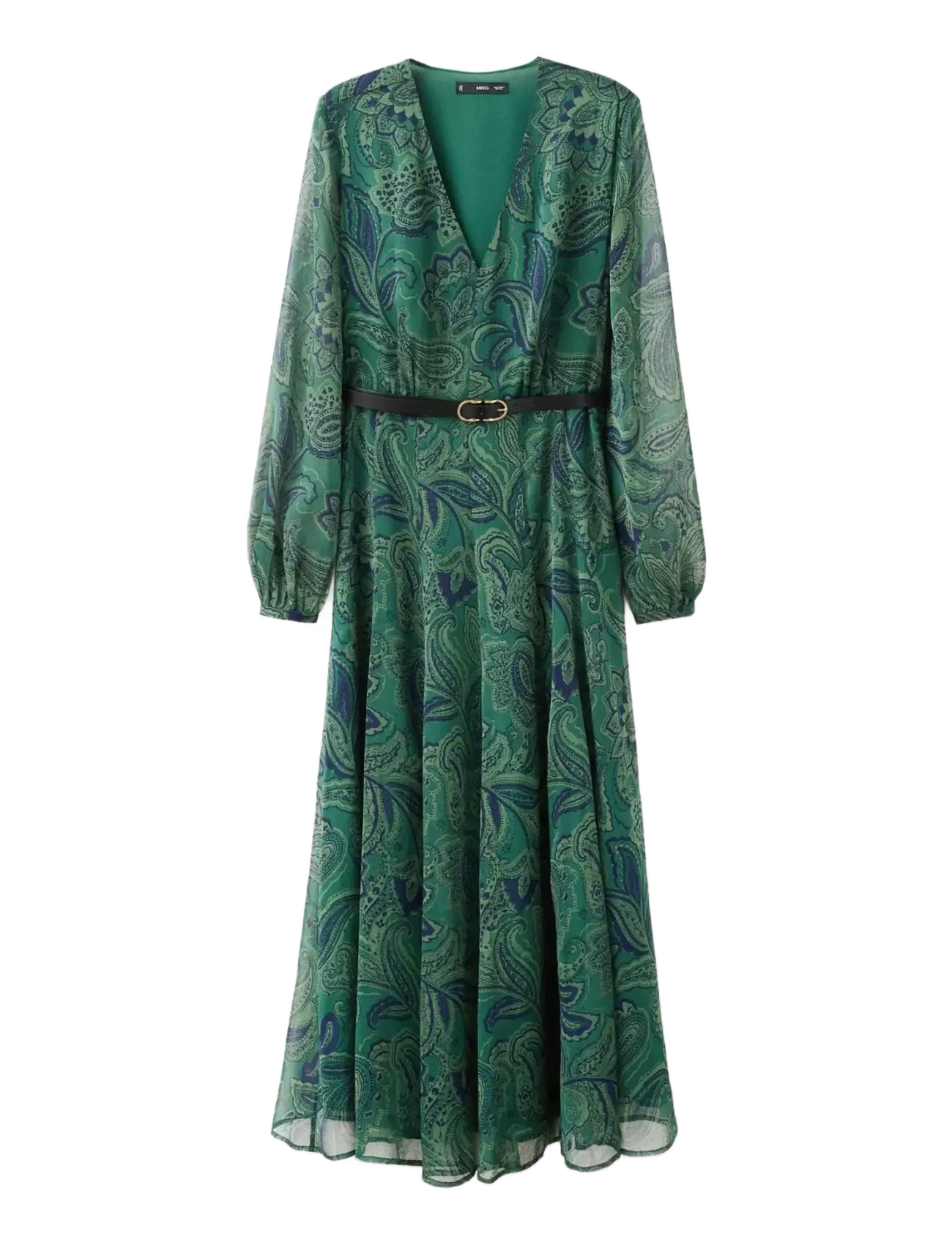 Belt printed dress - GREEN