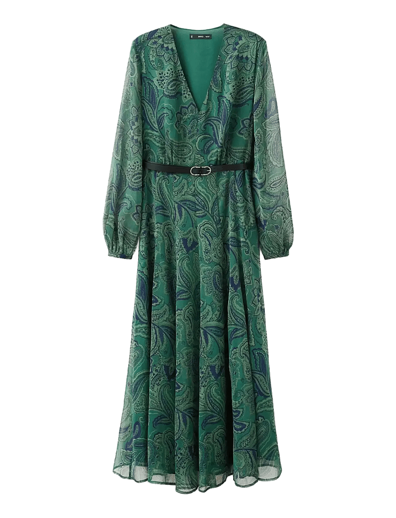 Mango - Belt printed dress - abendkleider - green - 1