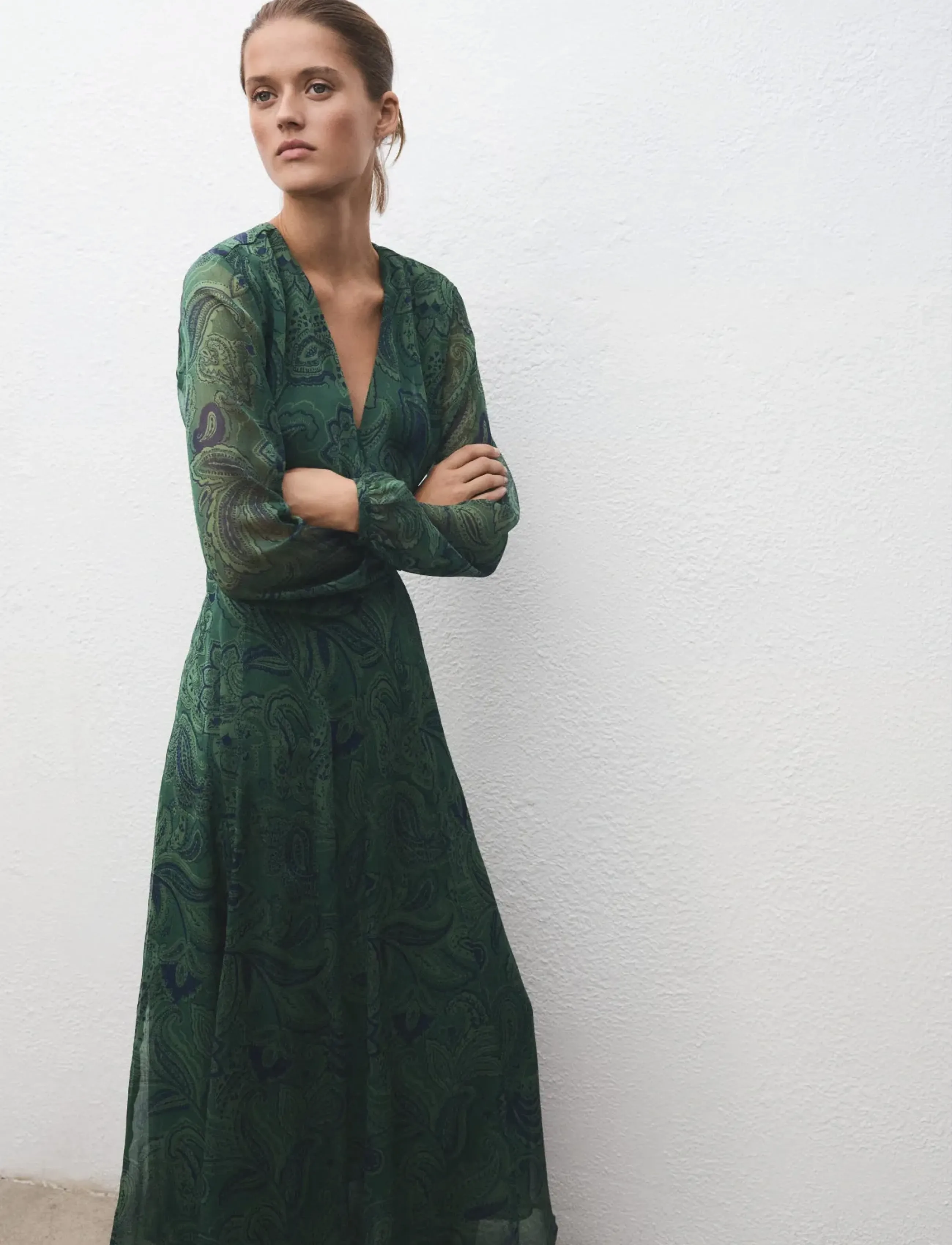 Mango Belt Printed Dress, XL, Green, Kjoler > Maxikjole, Dame