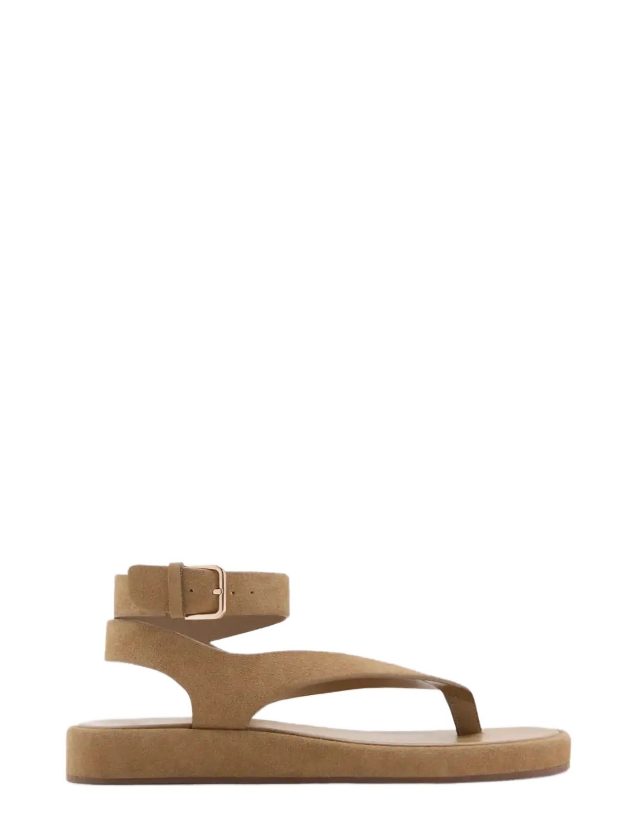 Split leather sandals with buckle - LT PASTEL BROWN