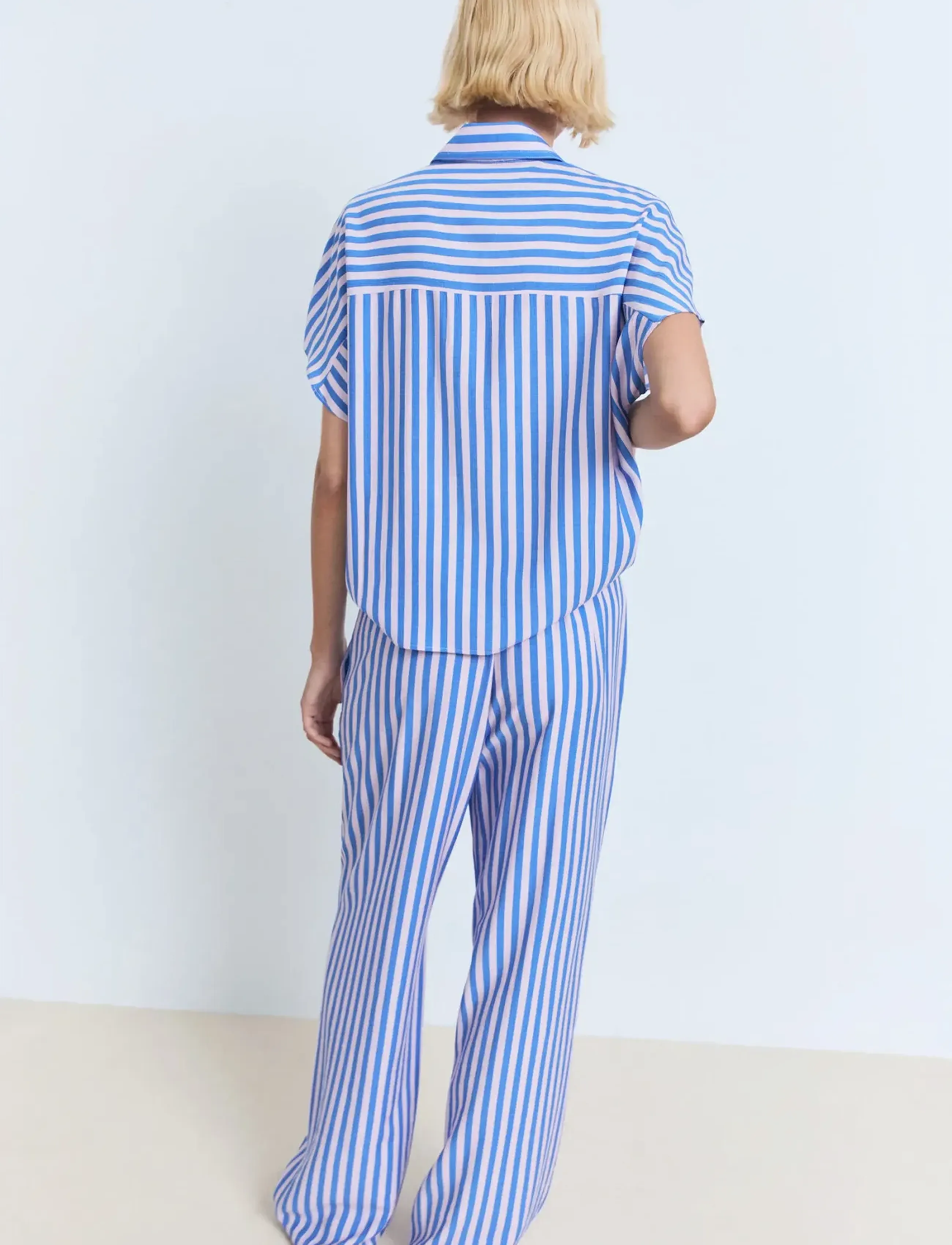 Mango - Stripe-print straight trousers - raka byxor - medium blue - 3