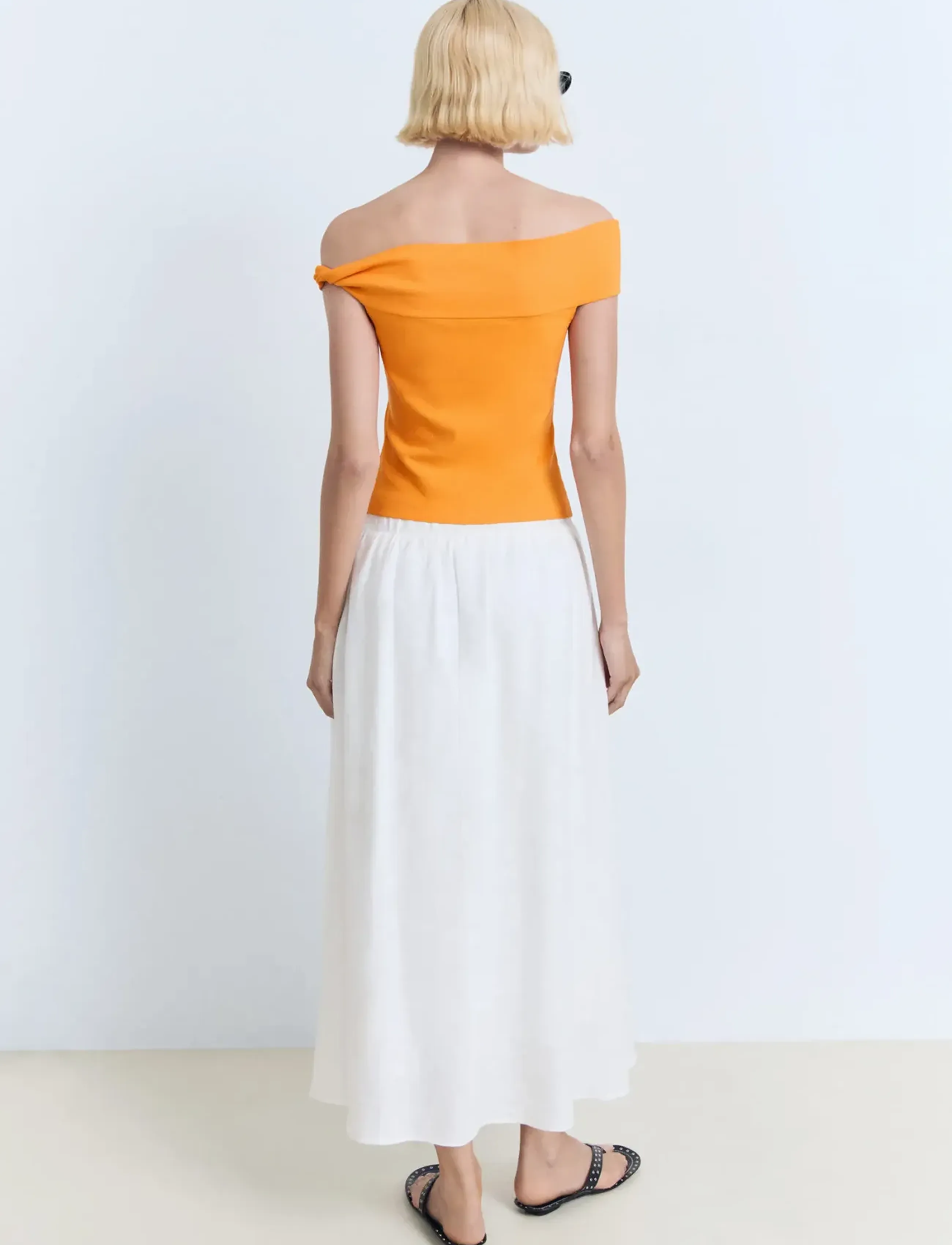 Mango - Asymmetrical strapless top - linnen - orange - 3