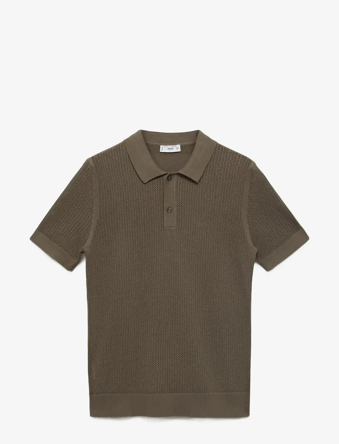 Mango - Openwork knitted cotton polo shirt - dark green - 1