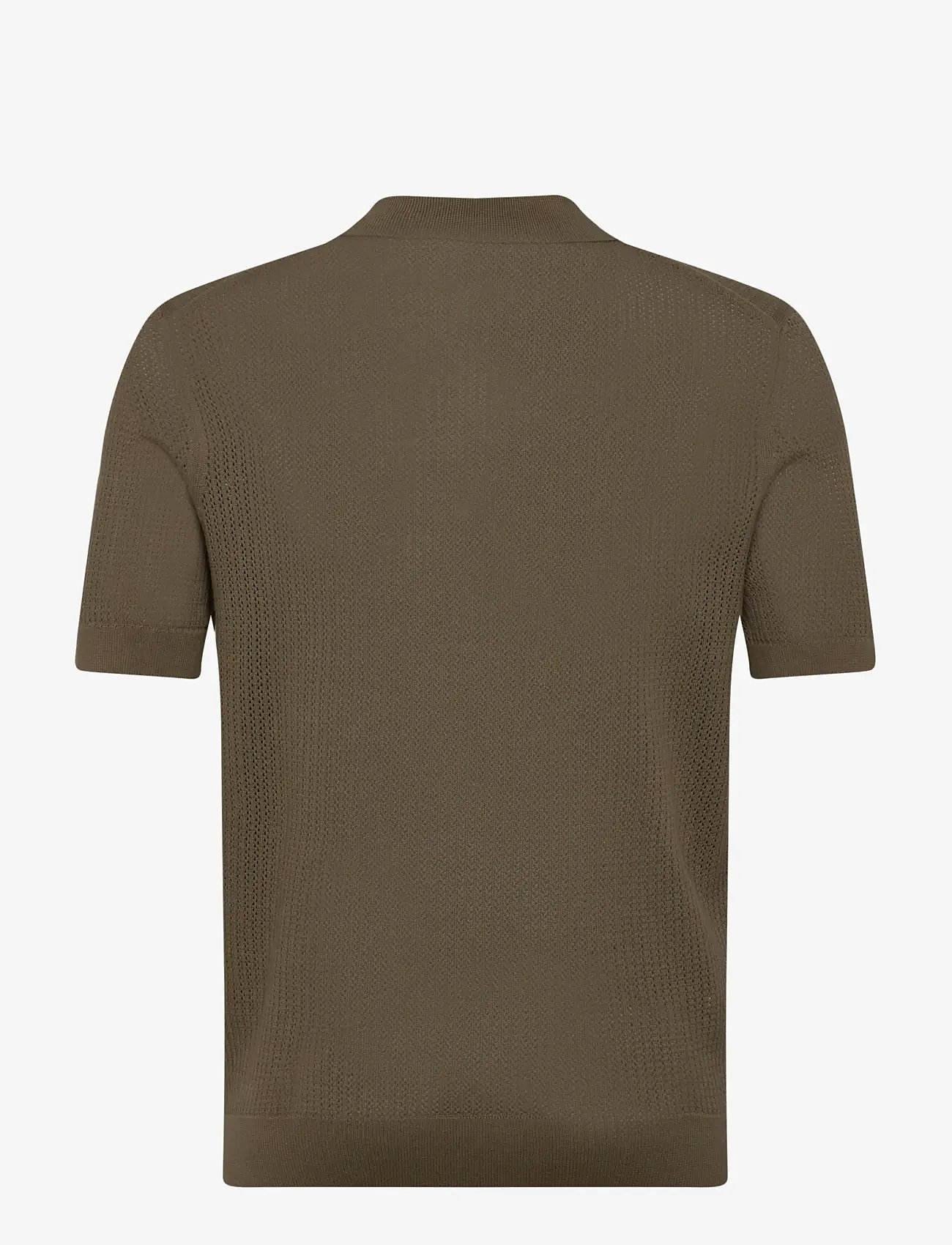 Mango - Openwork knitted cotton polo shirt - dark green - 2