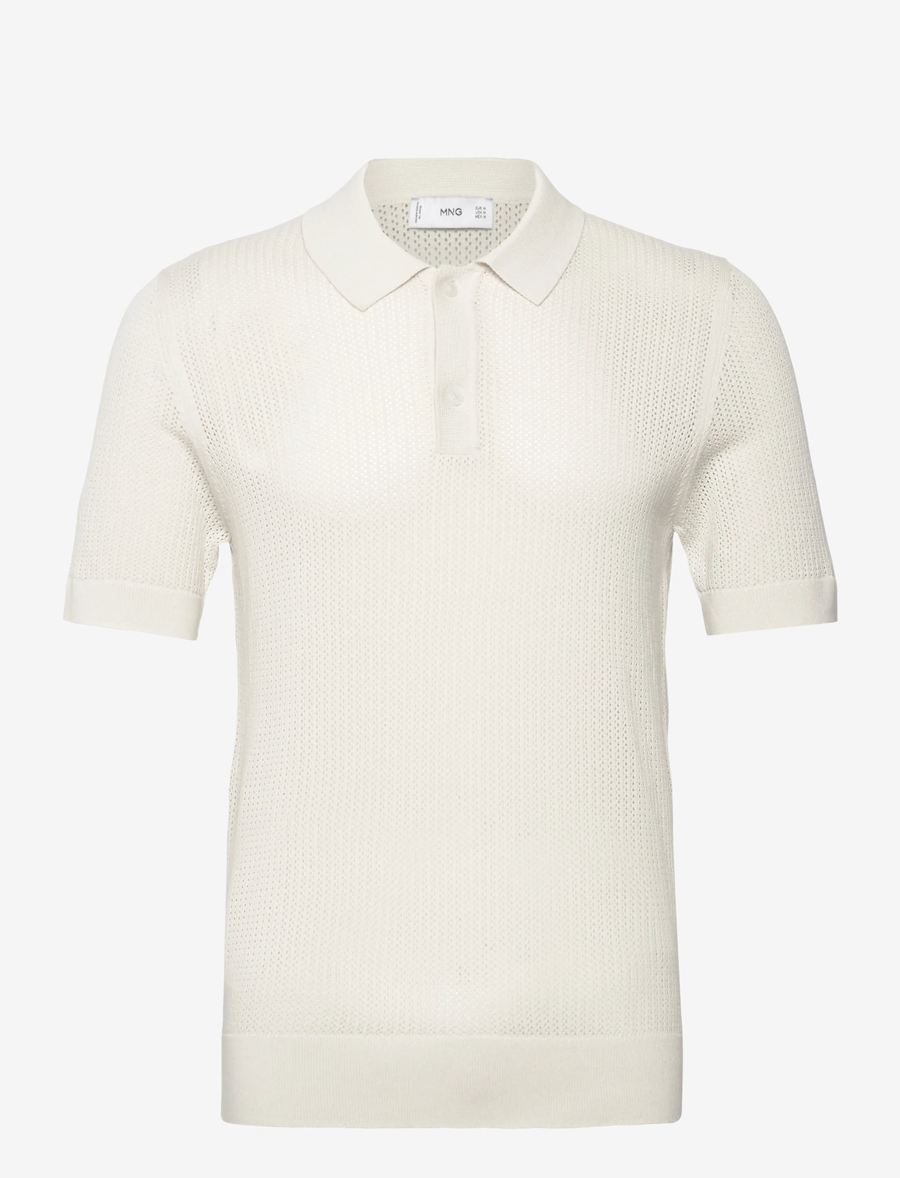 Mango - Openwork knitted cotton polo shirt - natural white - 1